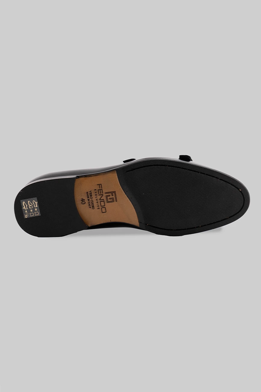 Schwarzer Double Monk Strap-Schuh aus Glattleder