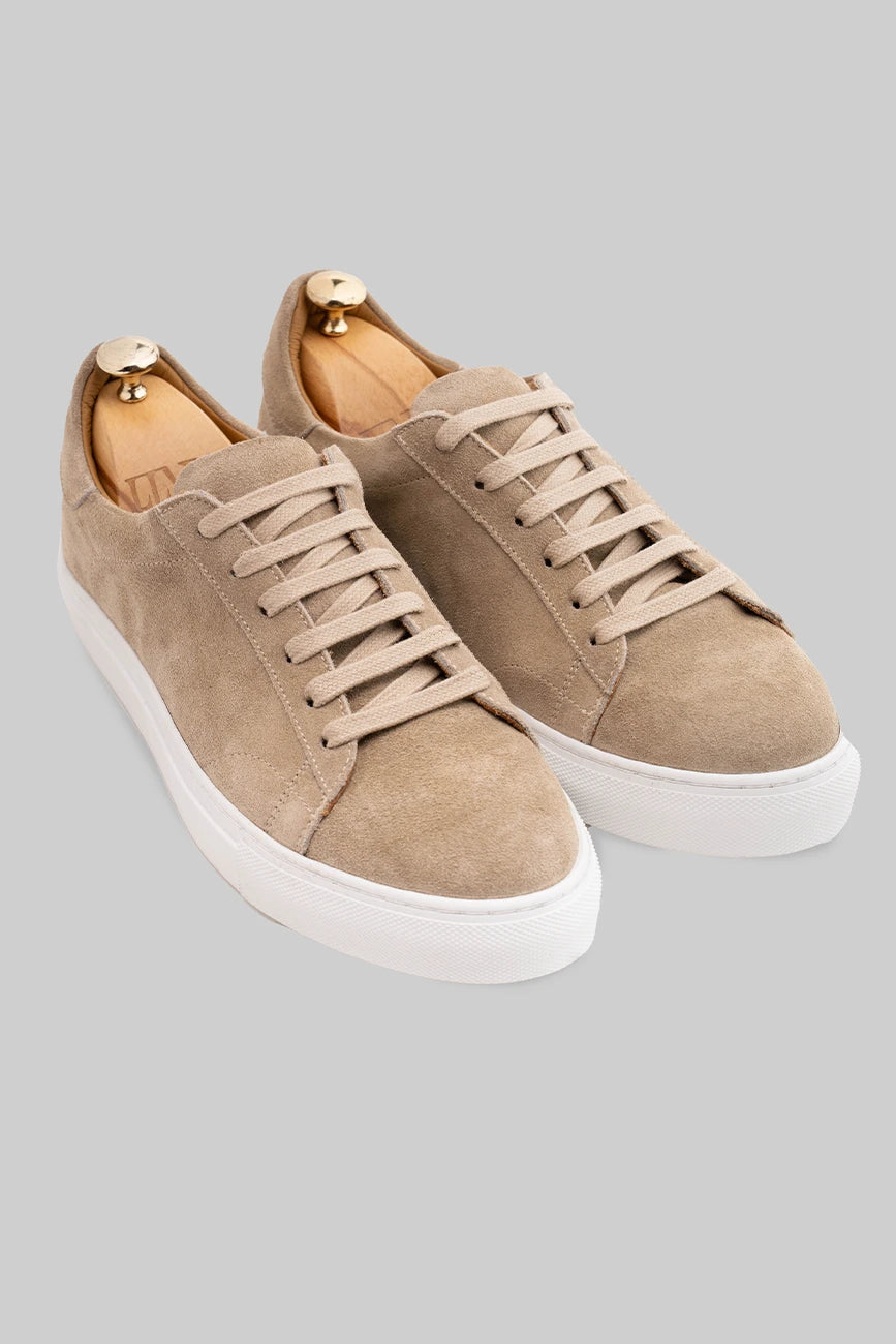 Beige sneakers made of suede calfskin