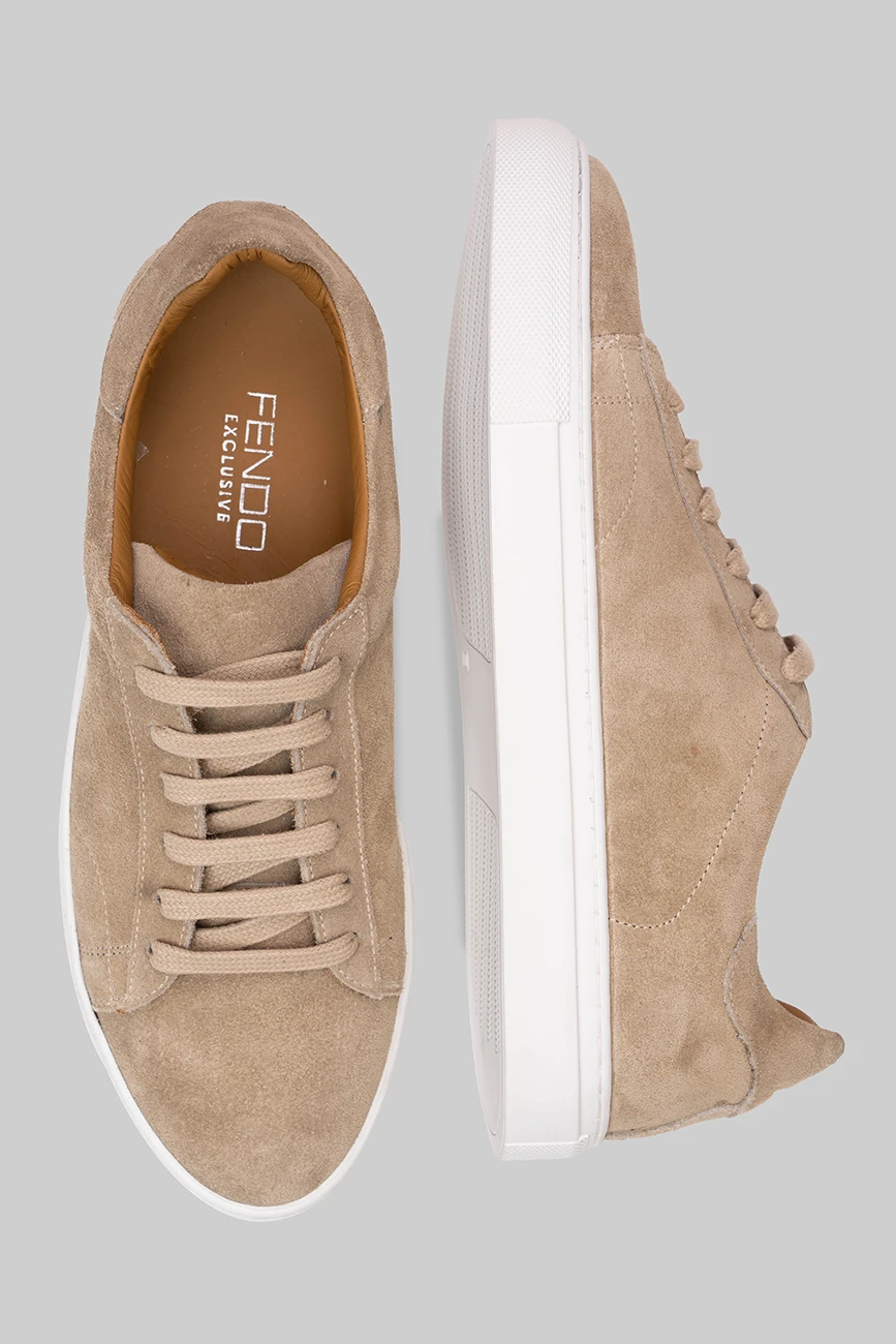 Beige sneakers made of suede calfskin