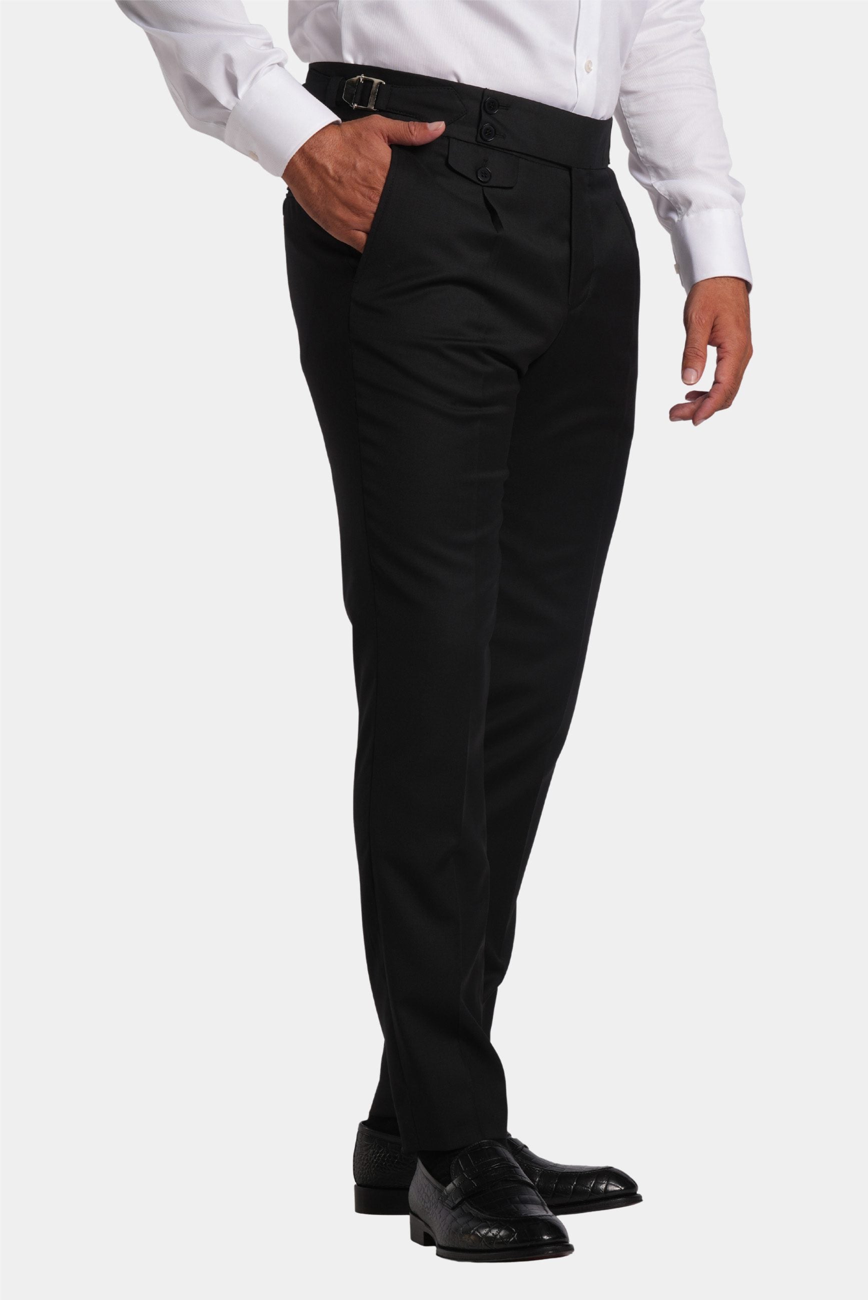 Schwarzer Slim Fit Zweireiher Anzug aus Wolle