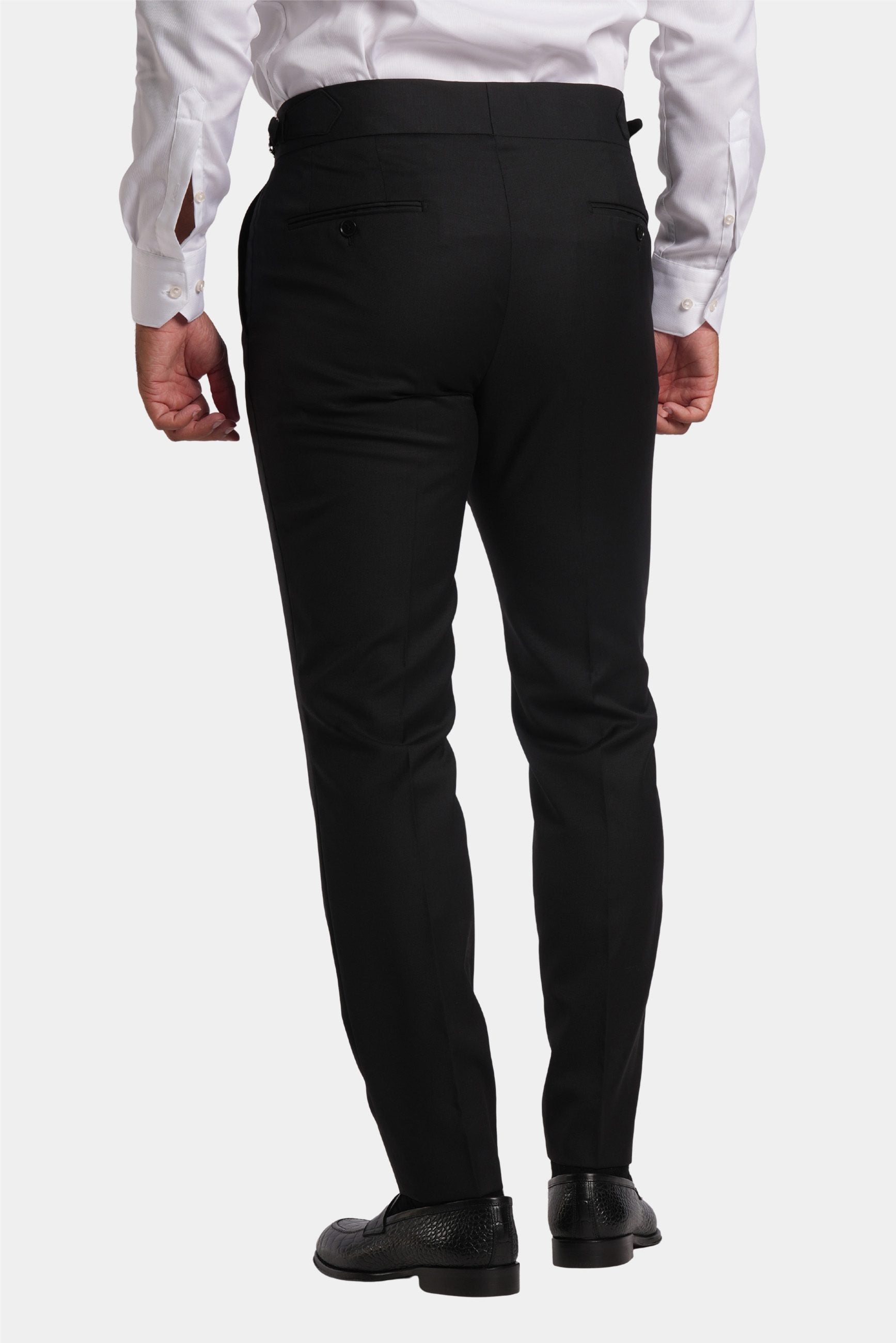 Schwarzer Slim Fit Zweireiher Anzug aus Wolle