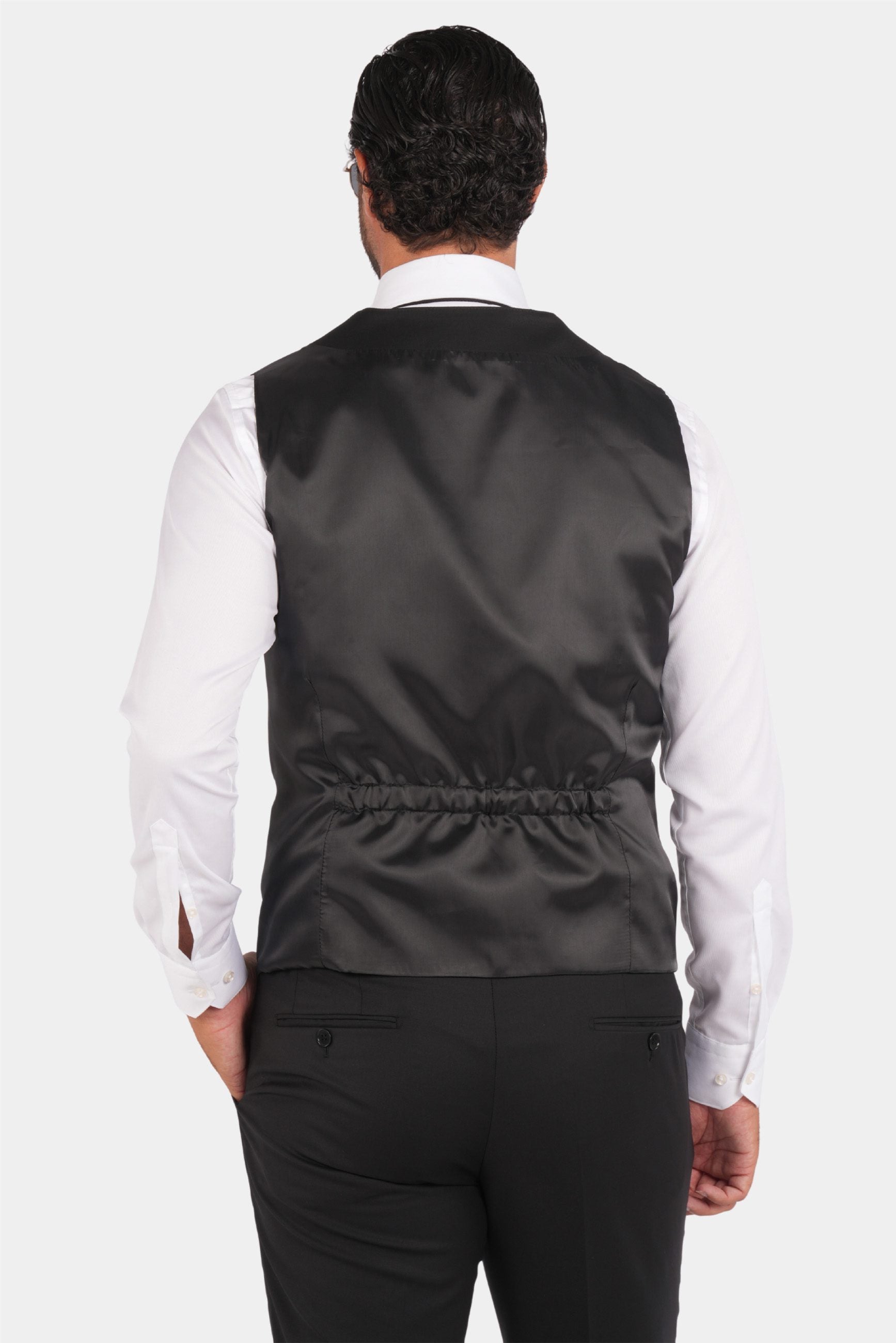 Schwarzer Slim Fit Einreiher Dreiteiliger Anzug aus Wolle