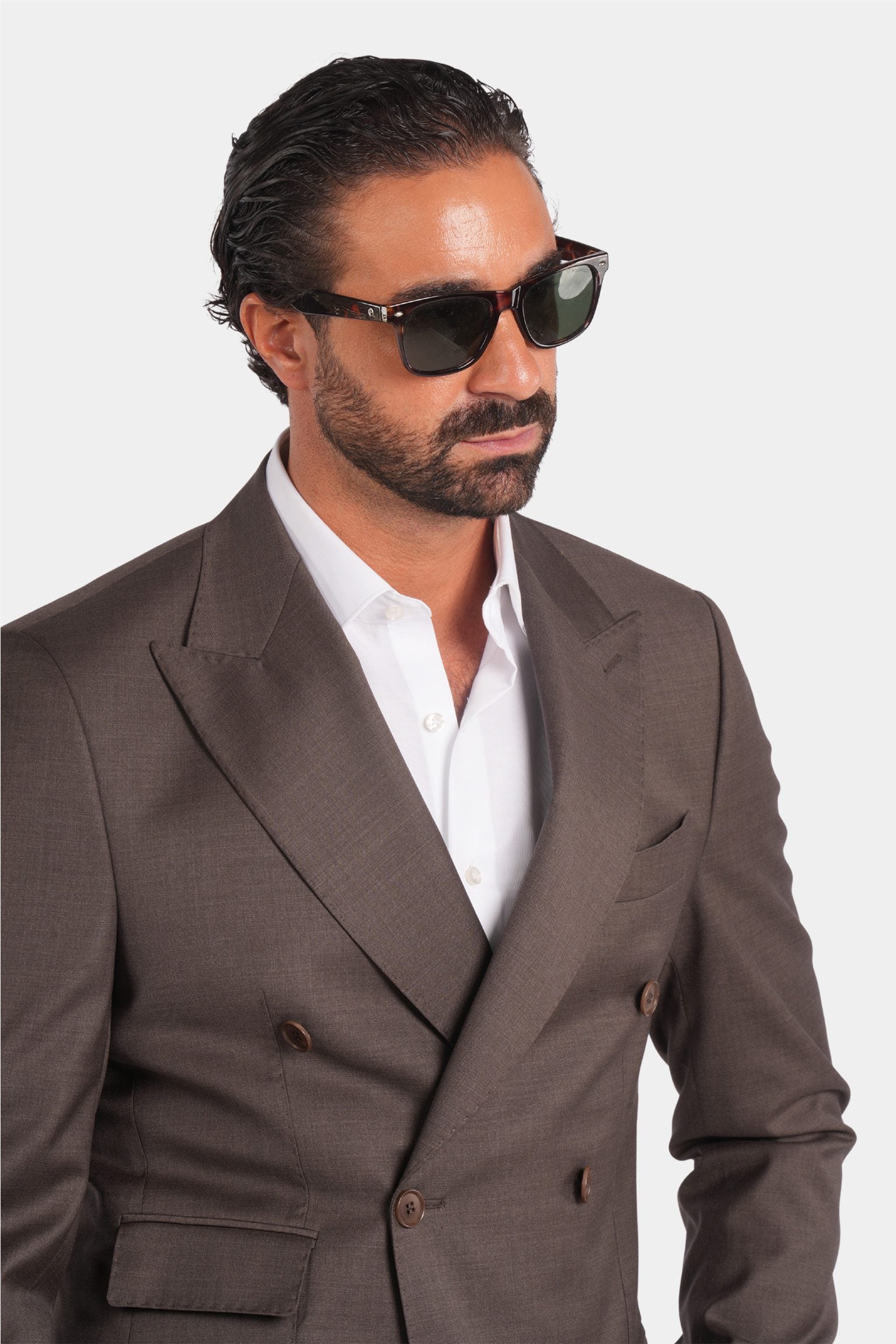 Brauner Slim Fit Zweireiher Anzug aus Wolle