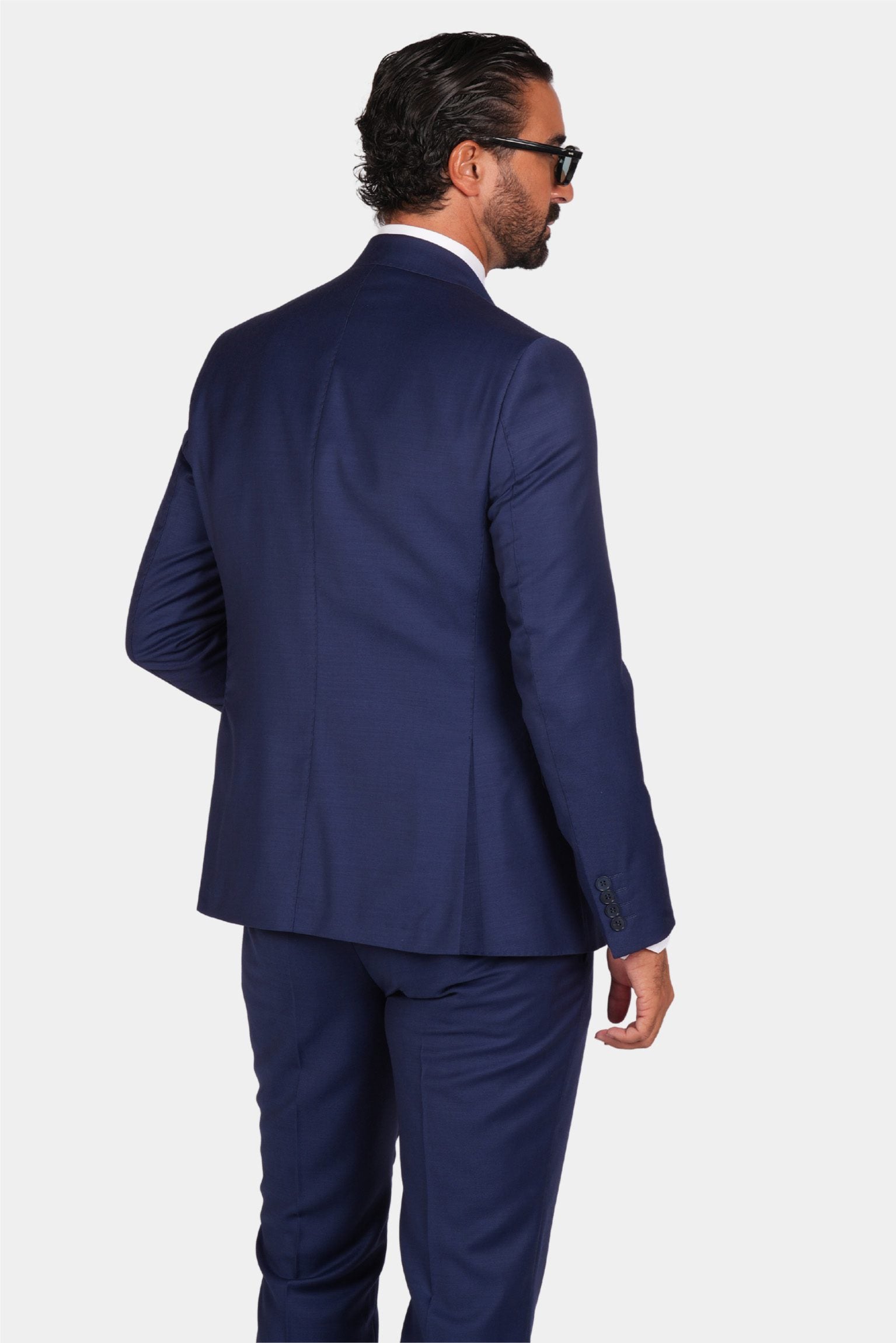 Blauer Slim Fit Zweireiher Anzug aus Wolle