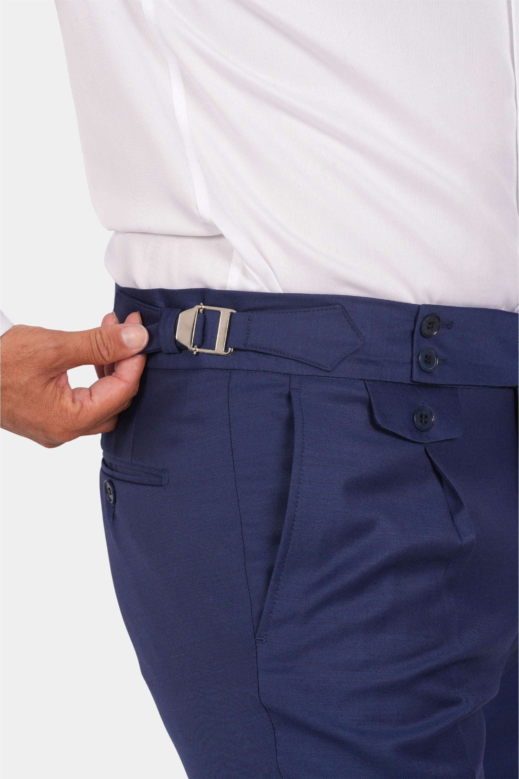 Blauer Slim Fit Zweireiher Anzug aus Wolle