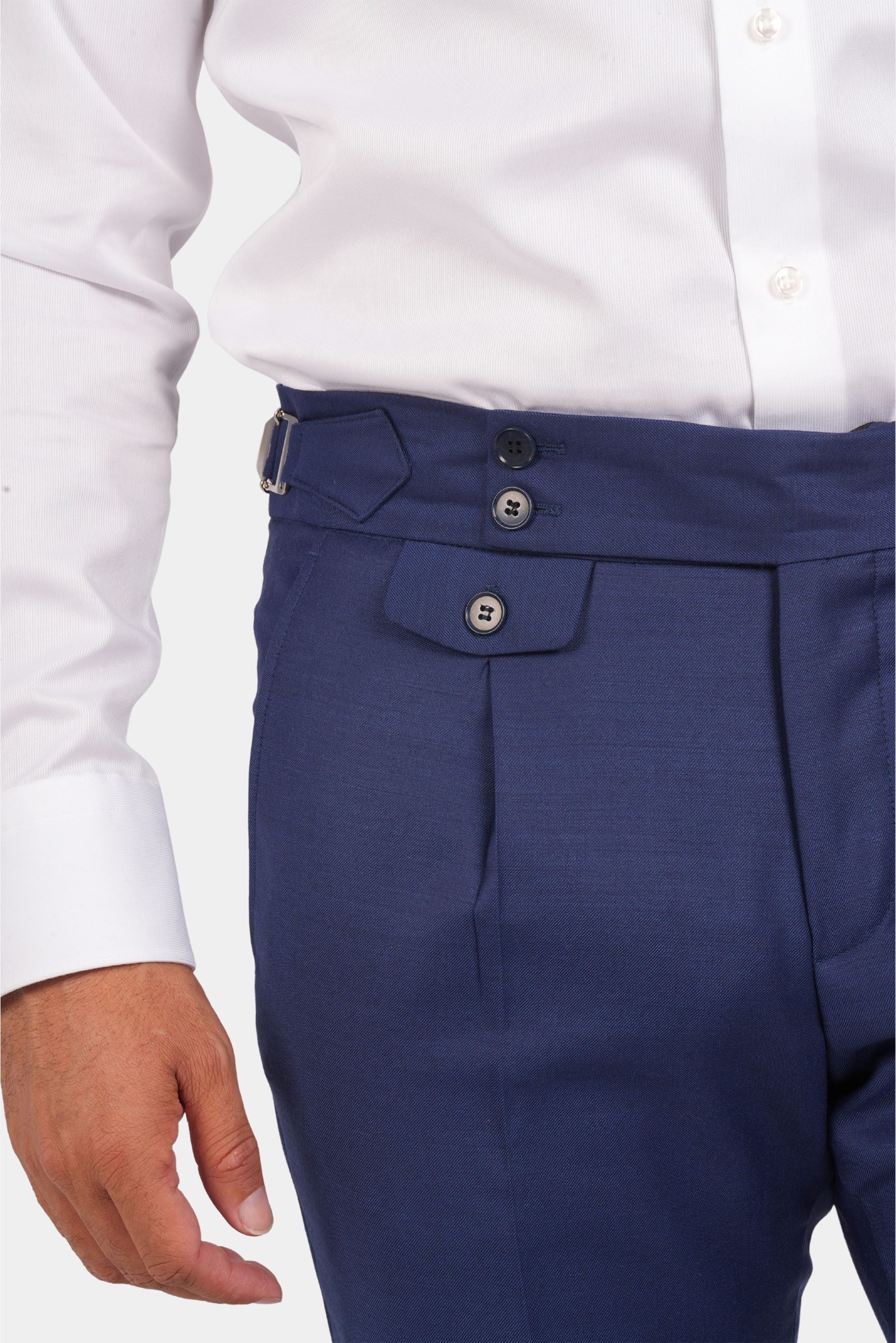 Blauer Slim Fit Zweireiher Anzug aus Wolle
