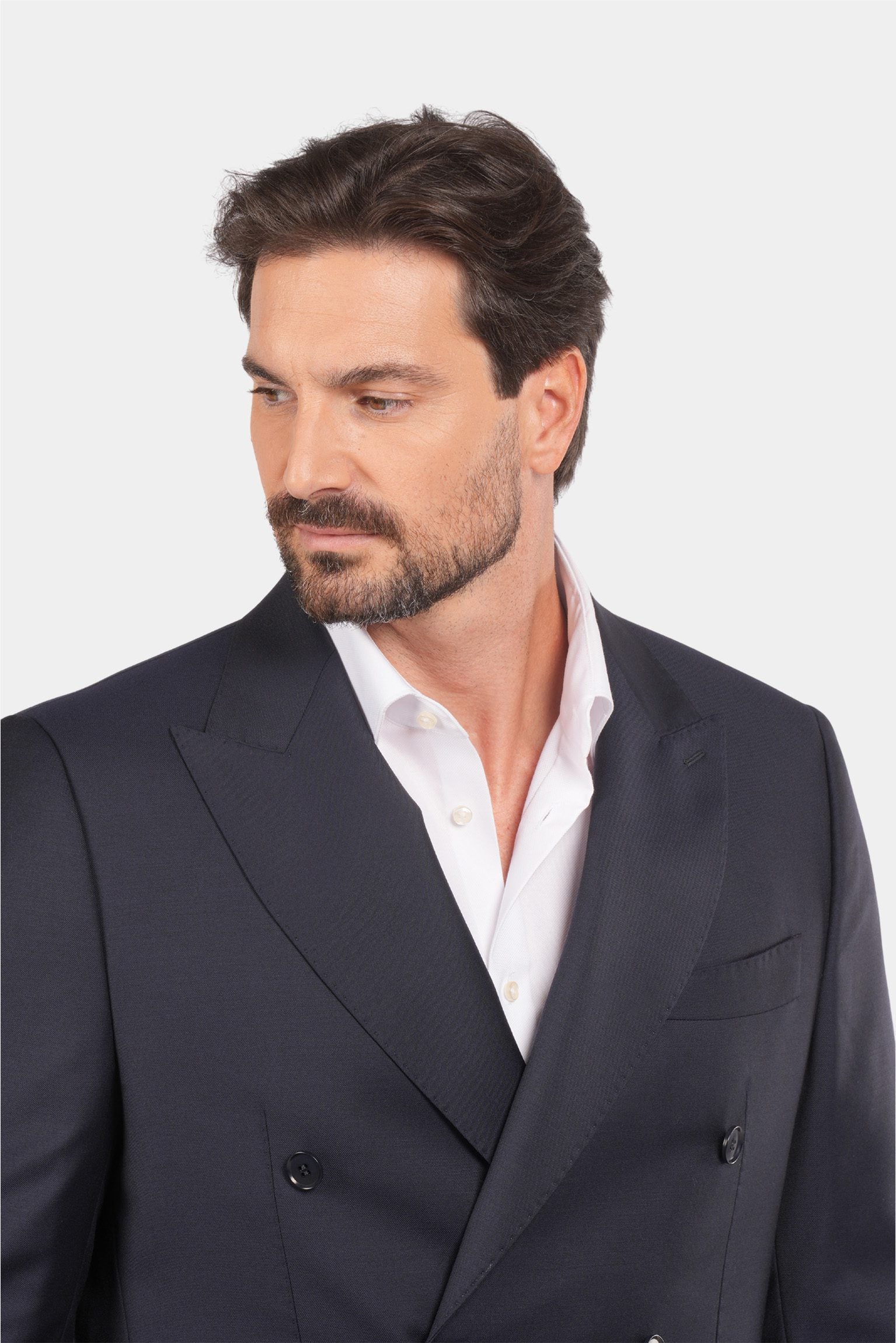 Dunkelblauer Slim Fit Zweireiher Anzug aus Wolle