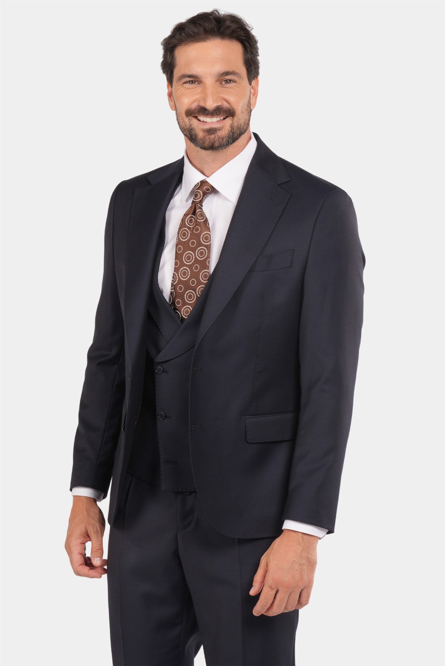 Dunkelblauer Slim Fit Dreiteiliger Anzug aus Wolle