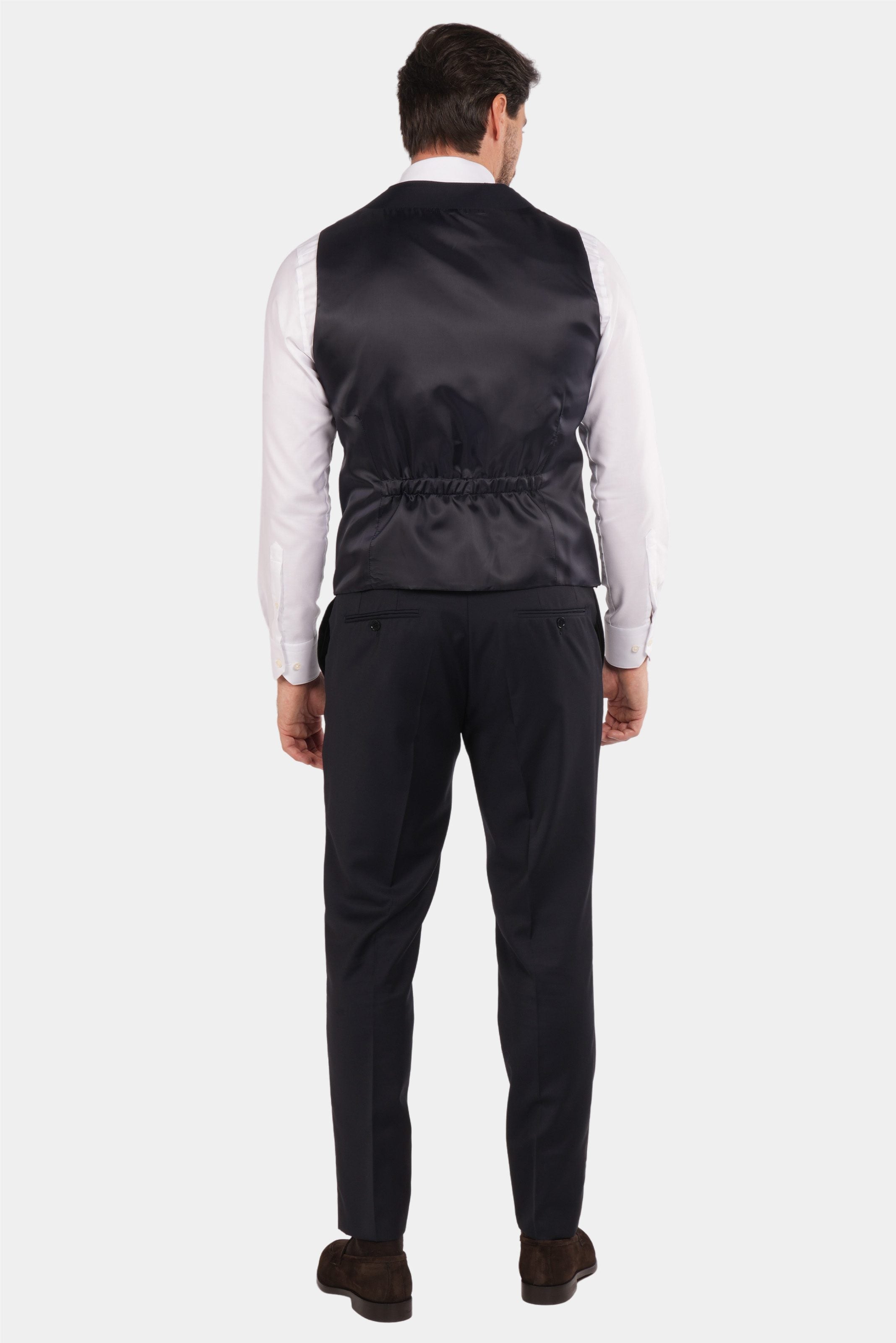 Dunkelblauer Slim Fit Dreiteiliger Anzug aus Wolle