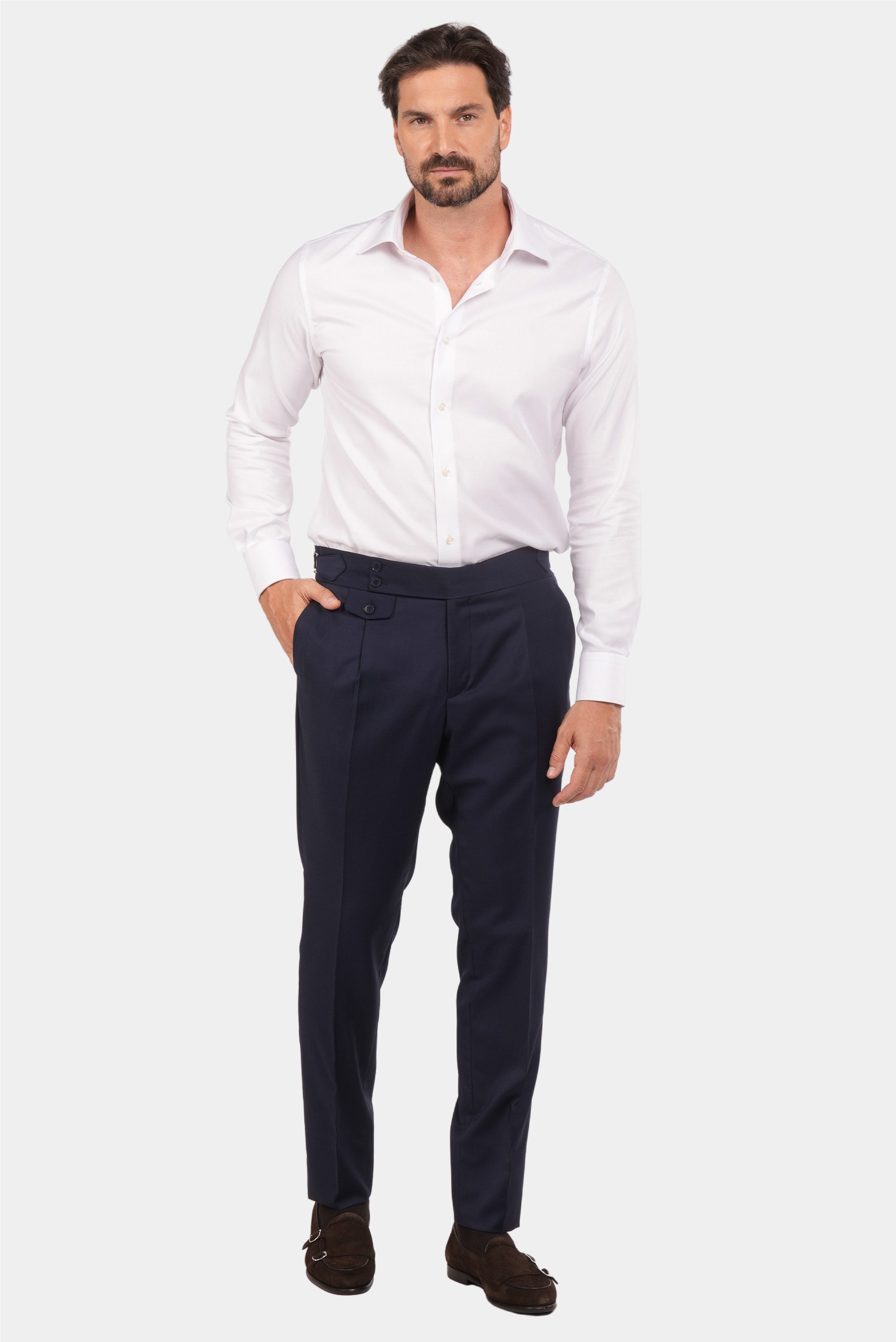 Marineblauer Slim Fit Zweireiher Anzug aus Wolle