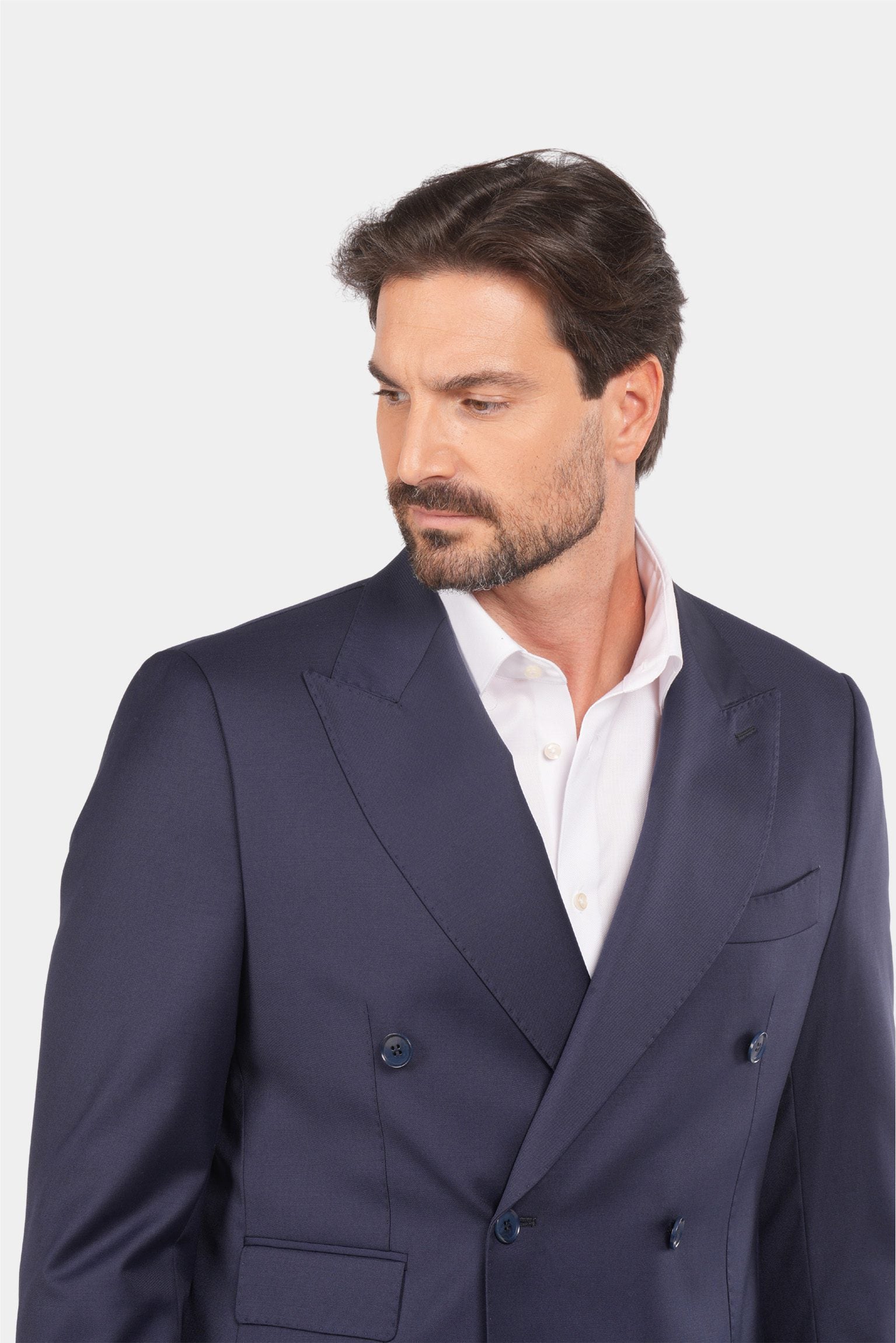 Marineblauer Slim Fit Zweireiher Anzug aus Wolle