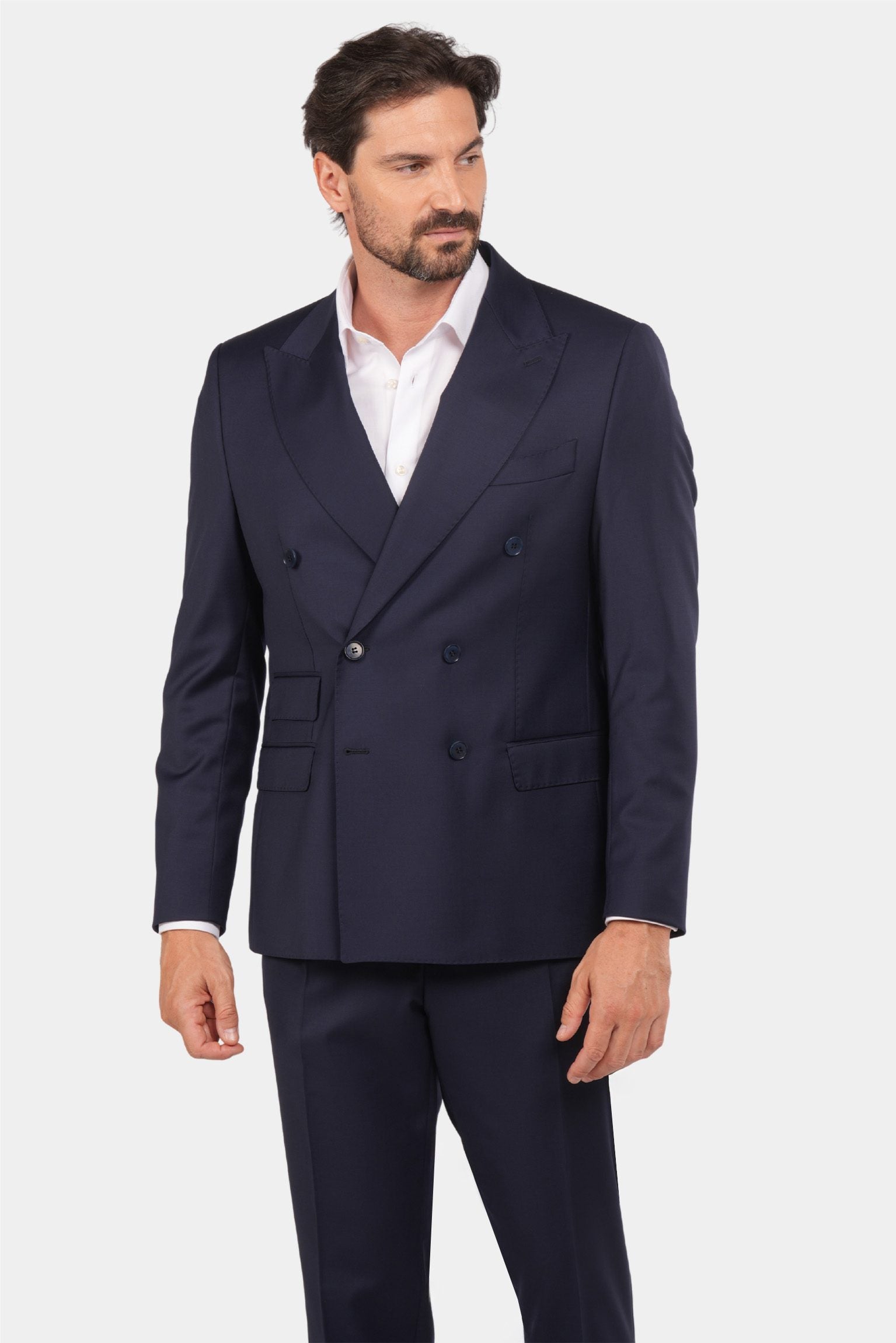 Marineblauer Slim Fit Zweireiher Anzug aus Wolle