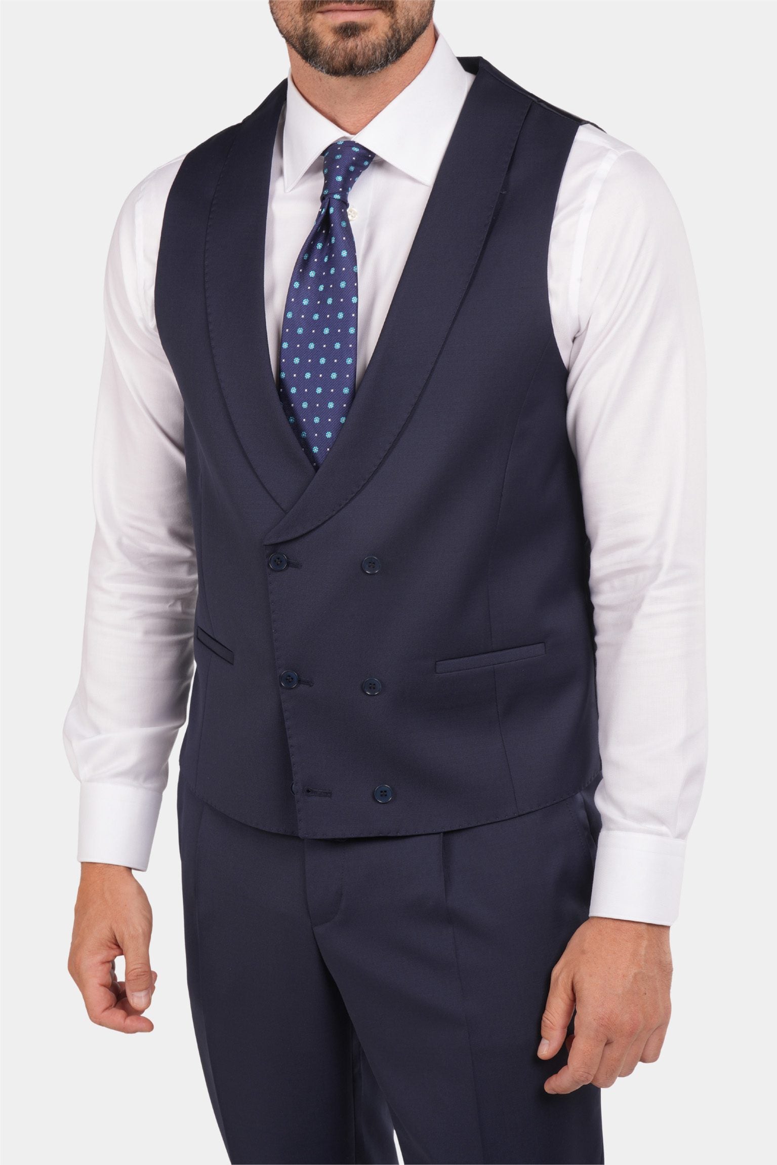 Marineblauer Slim Fit Dreiteiliger Anzug aus Wolle