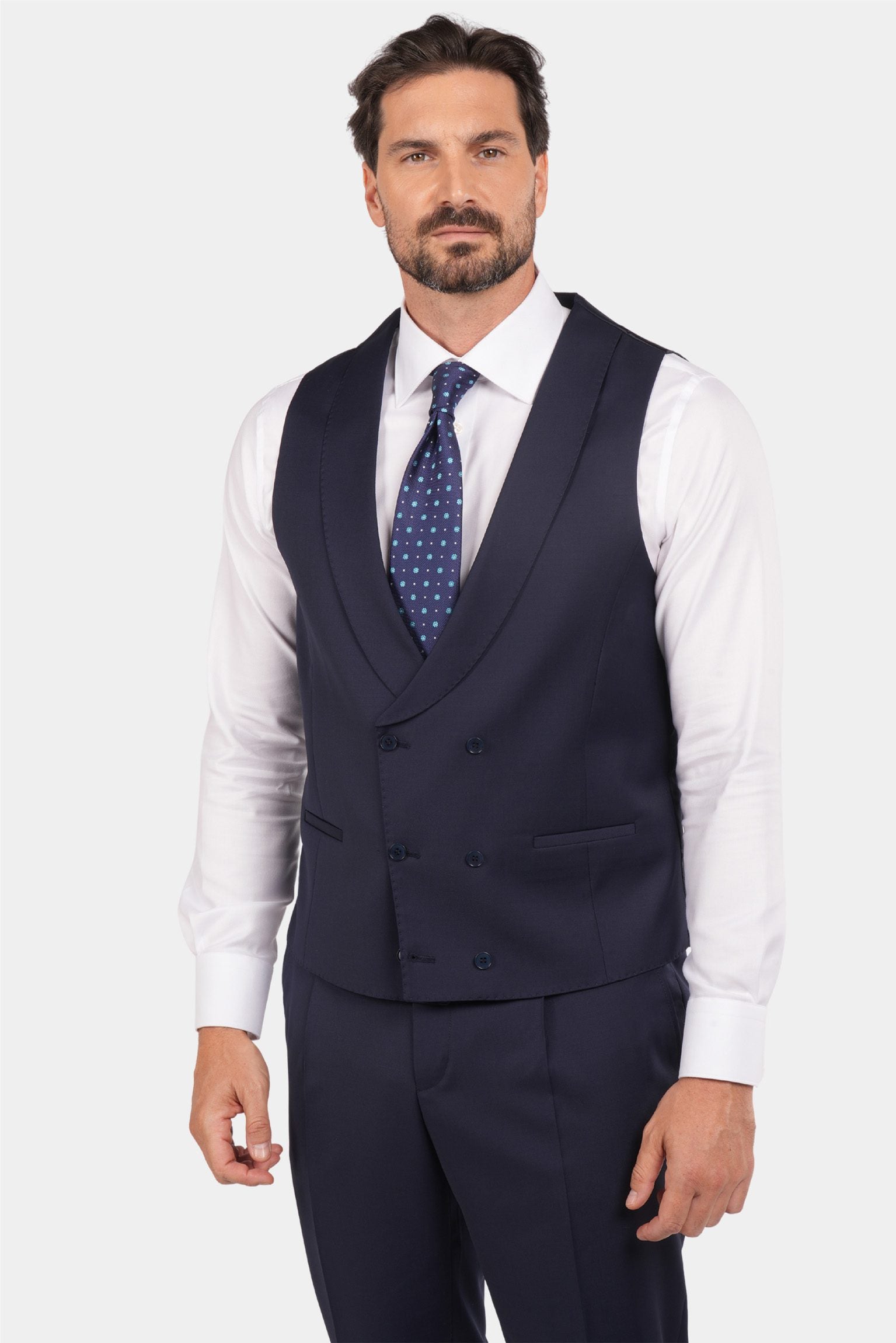Marineblauer Slim Fit Dreiteiliger Anzug aus Wolle