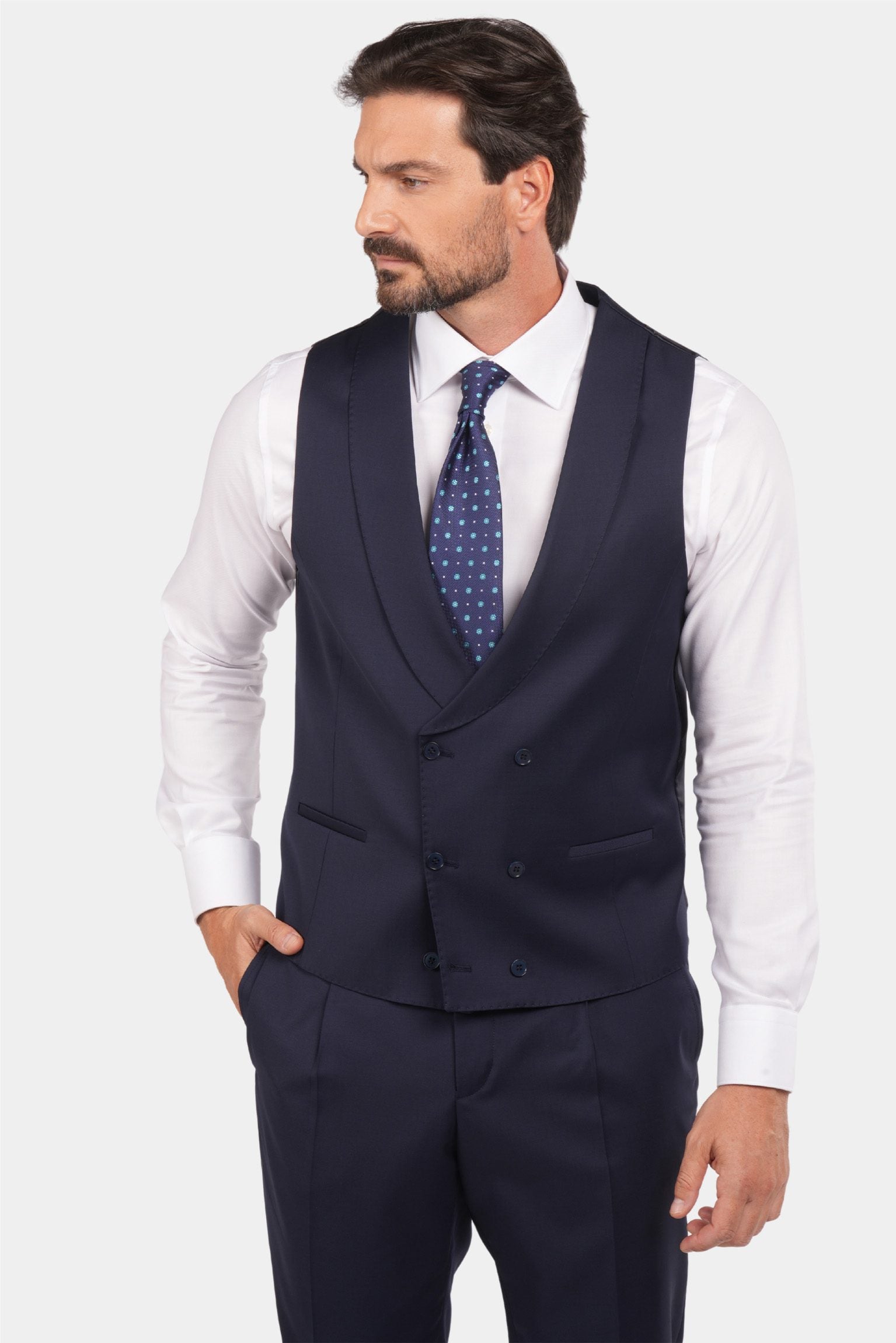 Marineblauer Slim Fit Dreiteiliger Anzug aus Wolle