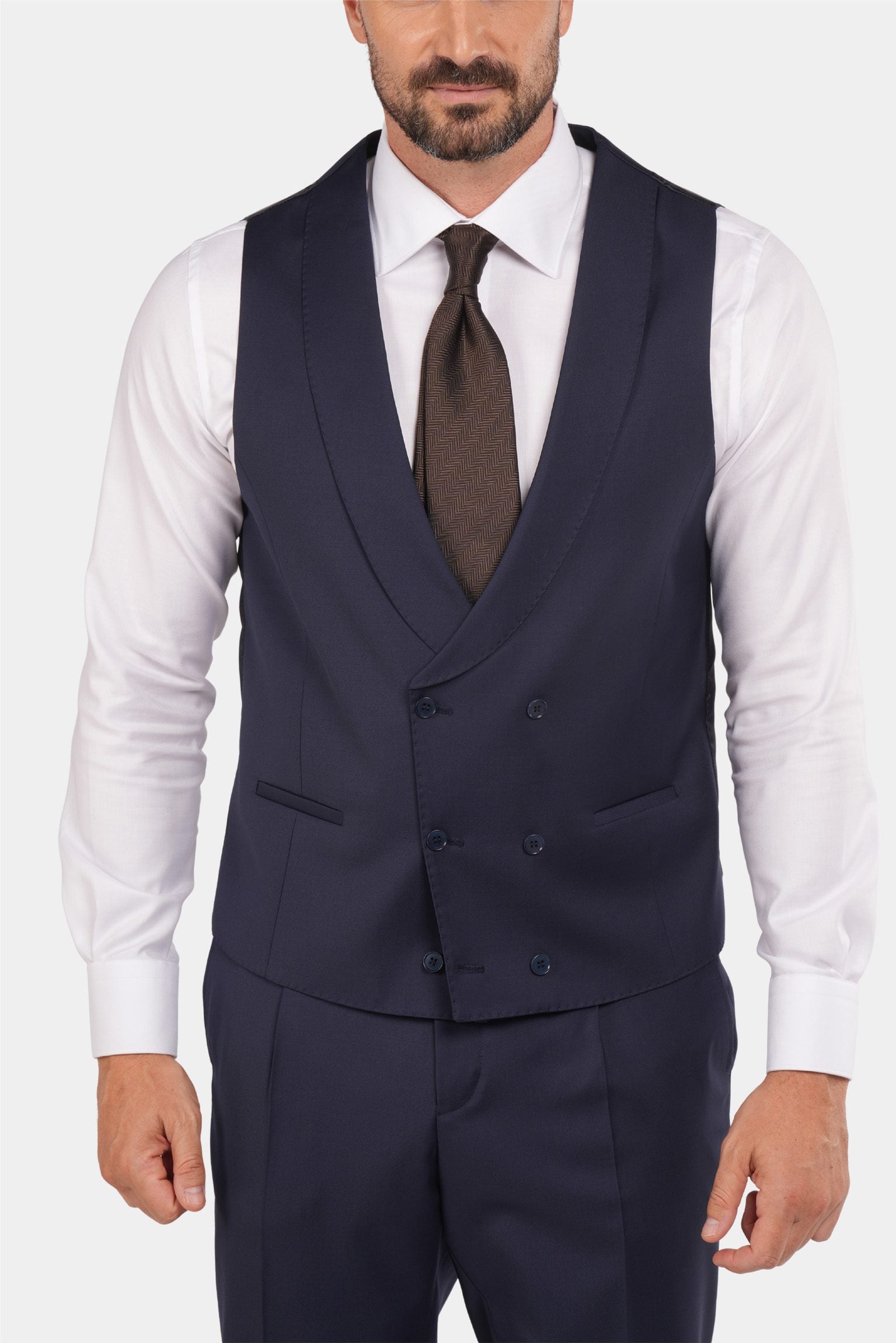 Marineblauer Slim Fit Dreiteiliger Anzug aus Wolle