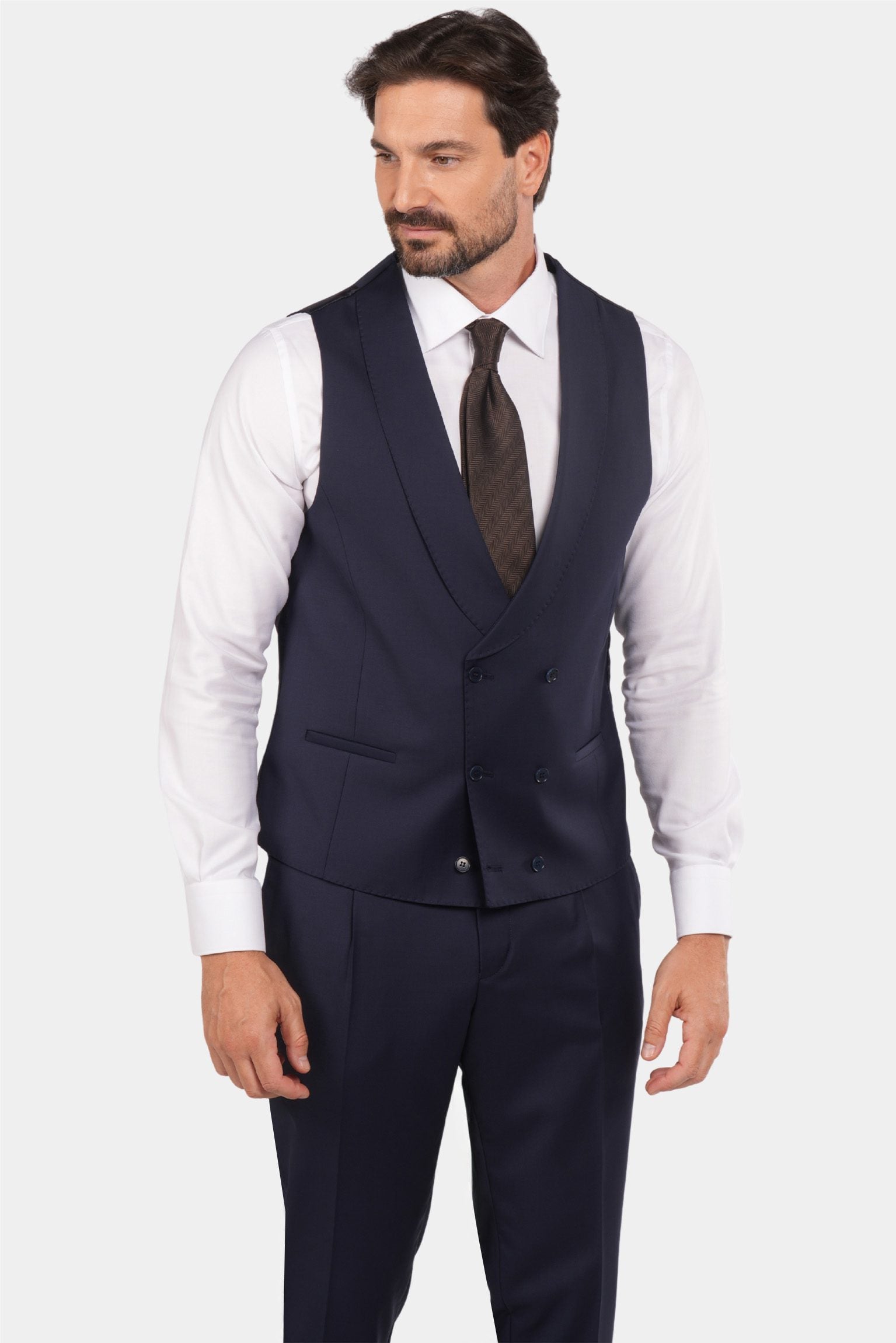 Marineblauer Slim Fit Dreiteiliger Anzug aus Wolle
