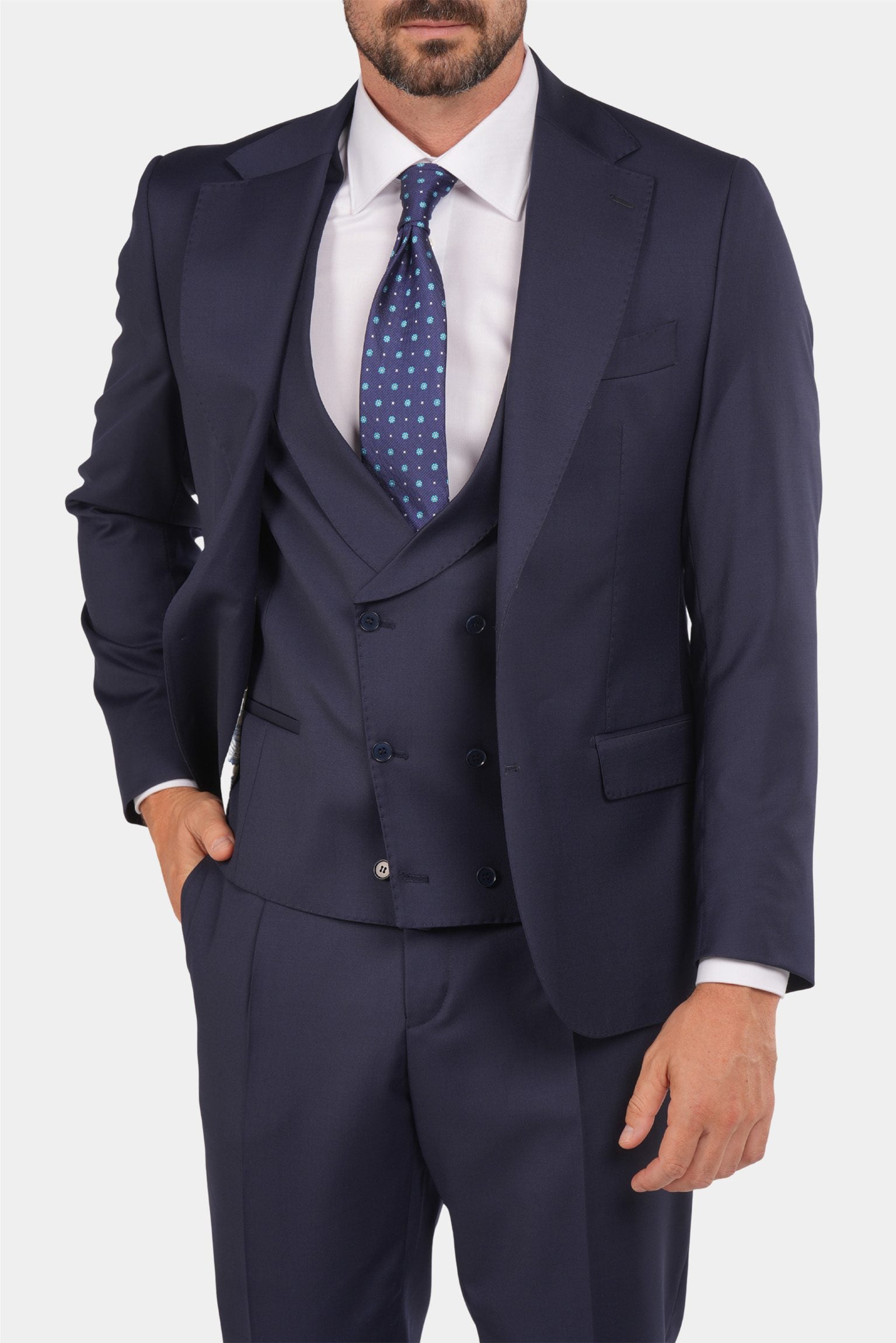Marineblauer Slim Fit Dreiteiliger Anzug aus Wolle