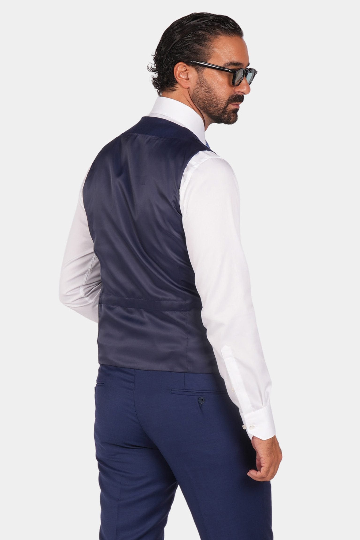 Blue slim fit three-piece wool suit