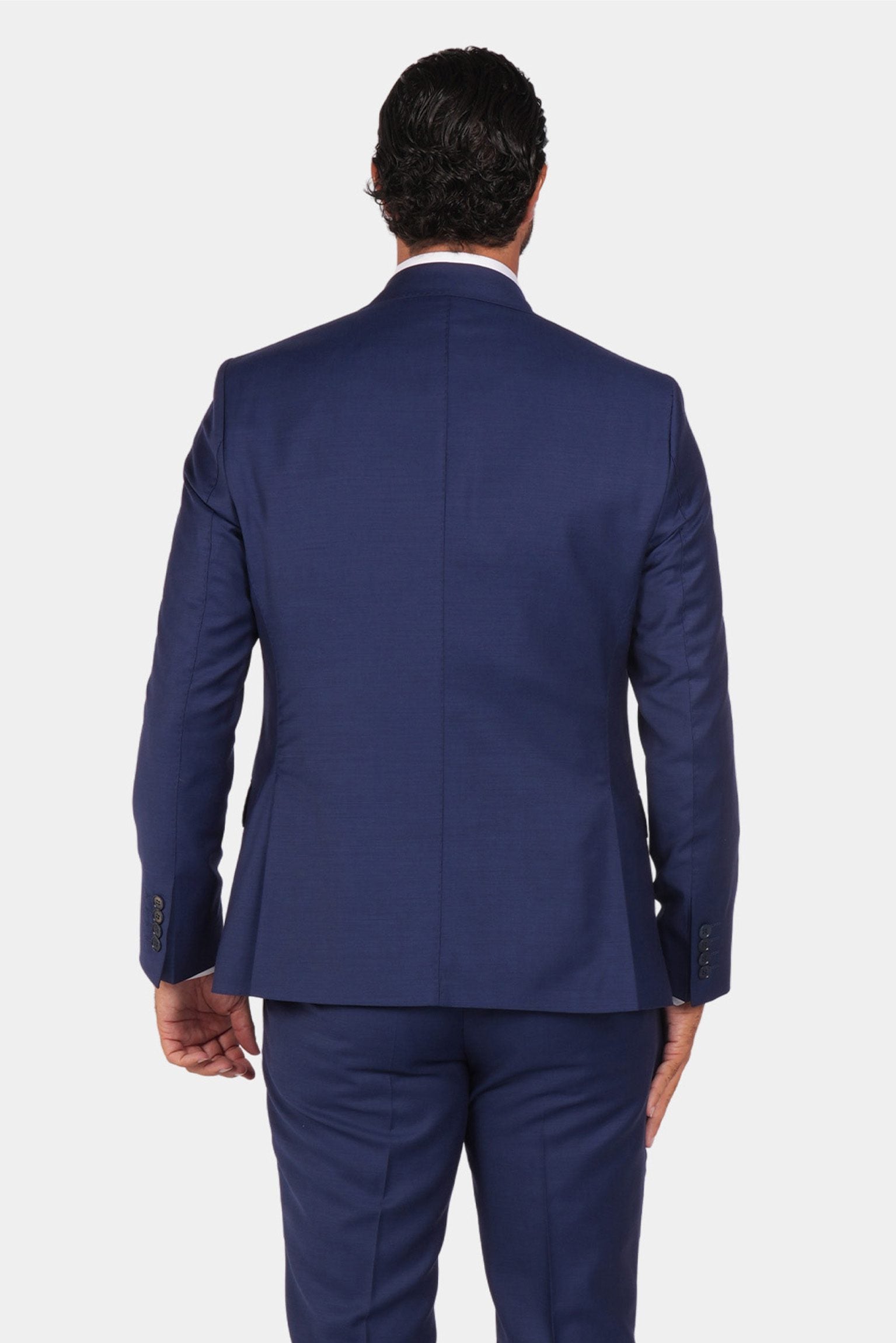 Blue slim fit three-piece wool suit