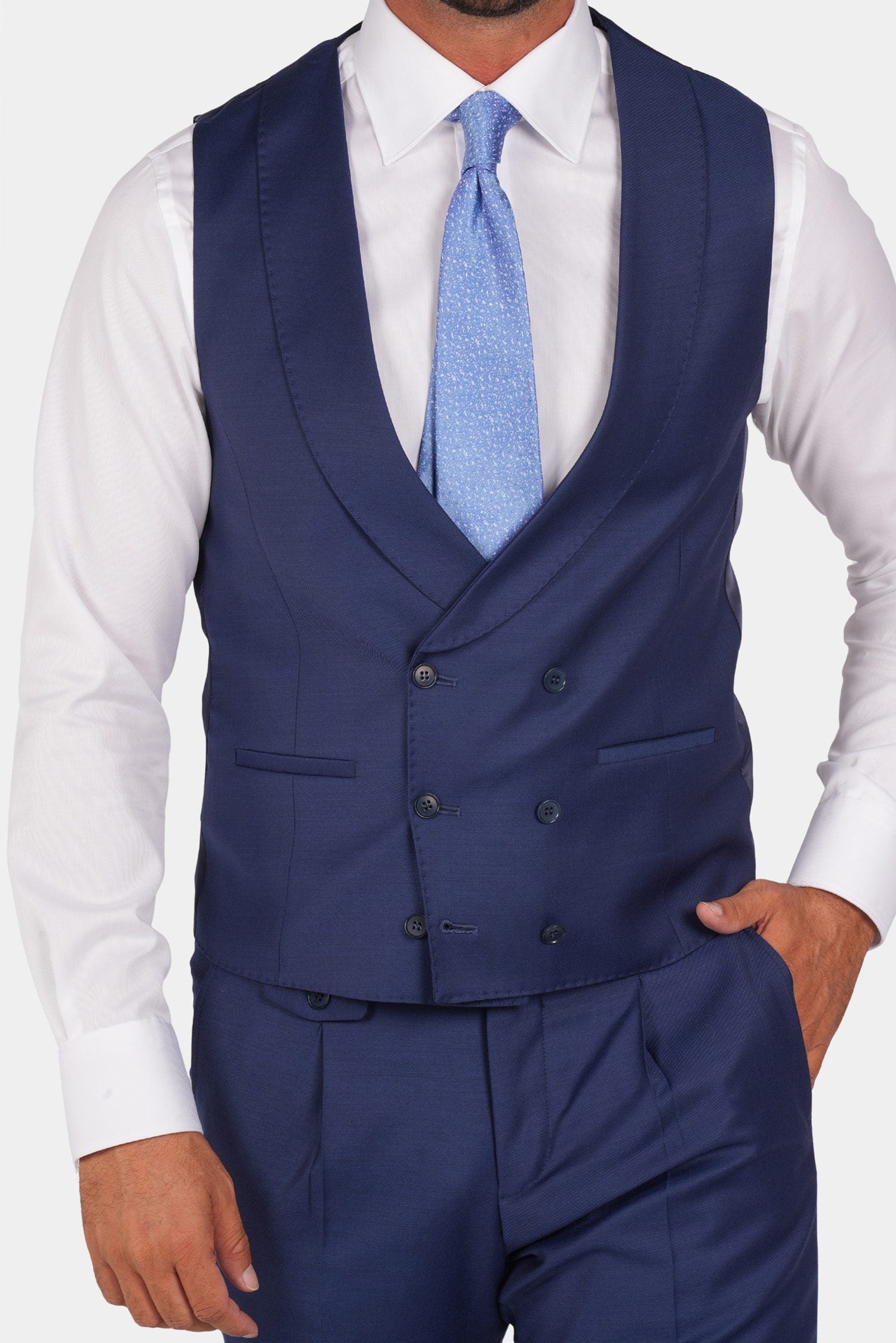Blue slim fit three-piece wool suit