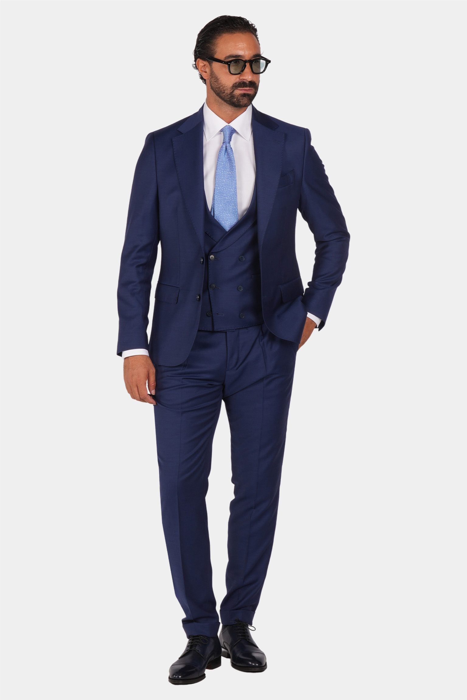 Blauer Slim Fit Dreiteiliger Anzug aus Wolle
