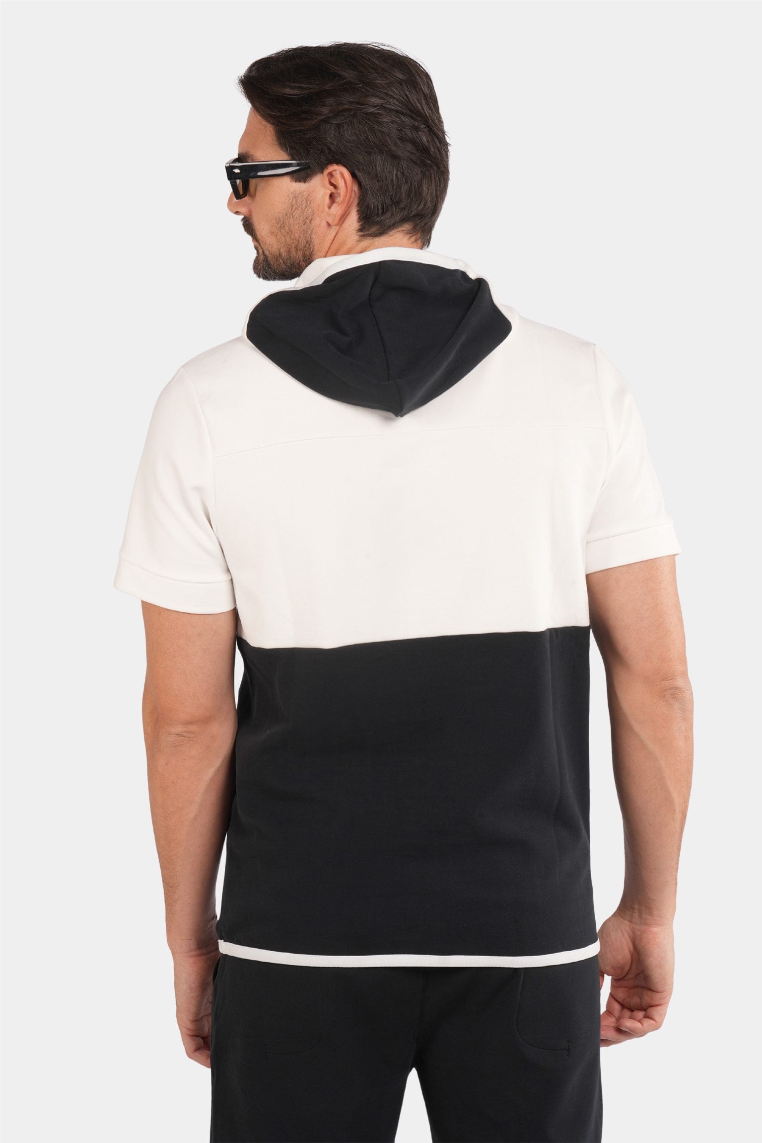 Zweifarbiger Trainingsanzug mit Kurzarm-Hoodie in Marineblau