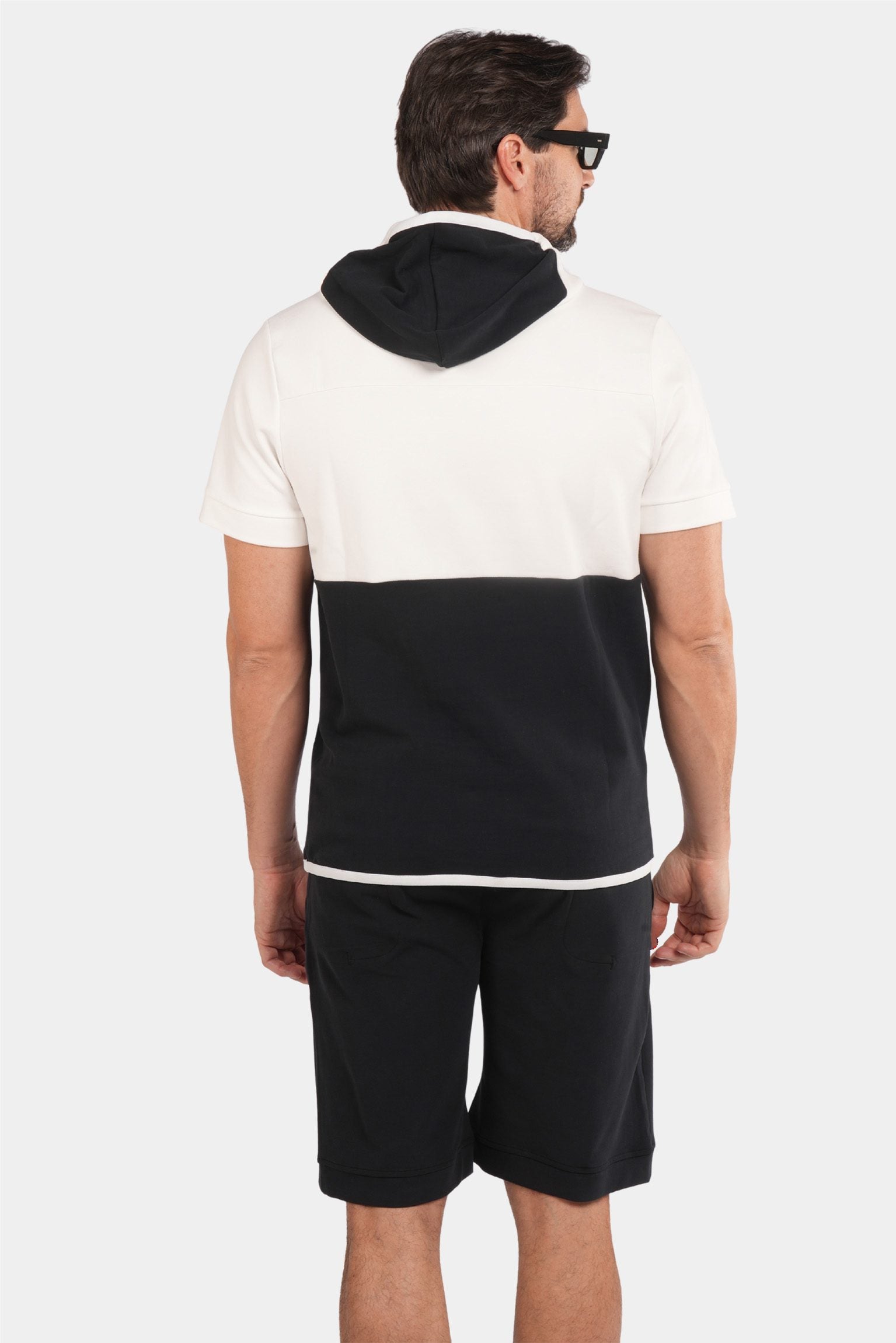 Zweifarbiger Trainingsanzug mit Kurzarm-Hoodie in Marineblau
