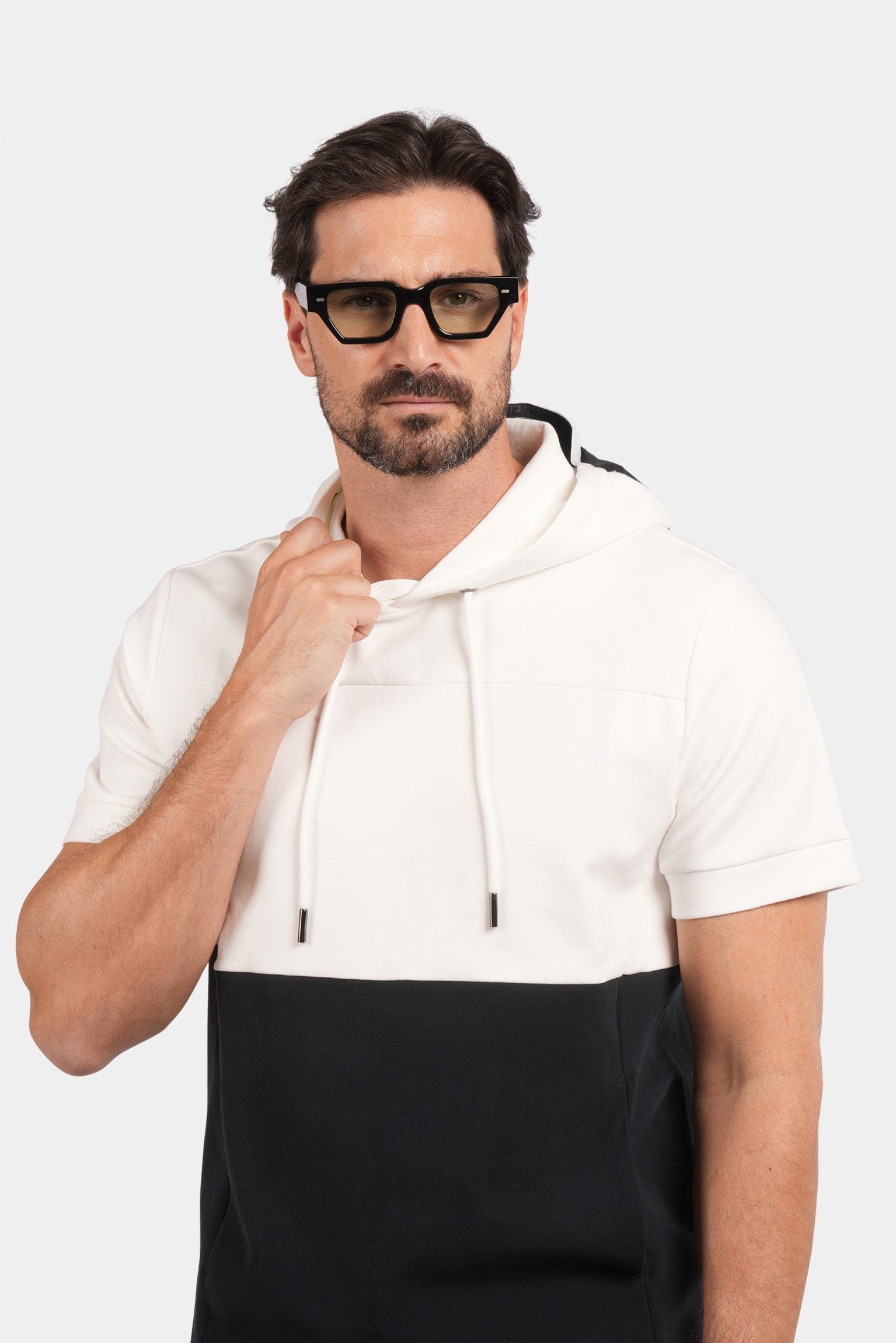 Zweifarbiger Trainingsanzug mit Kurzarm-Hoodie in Marineblau