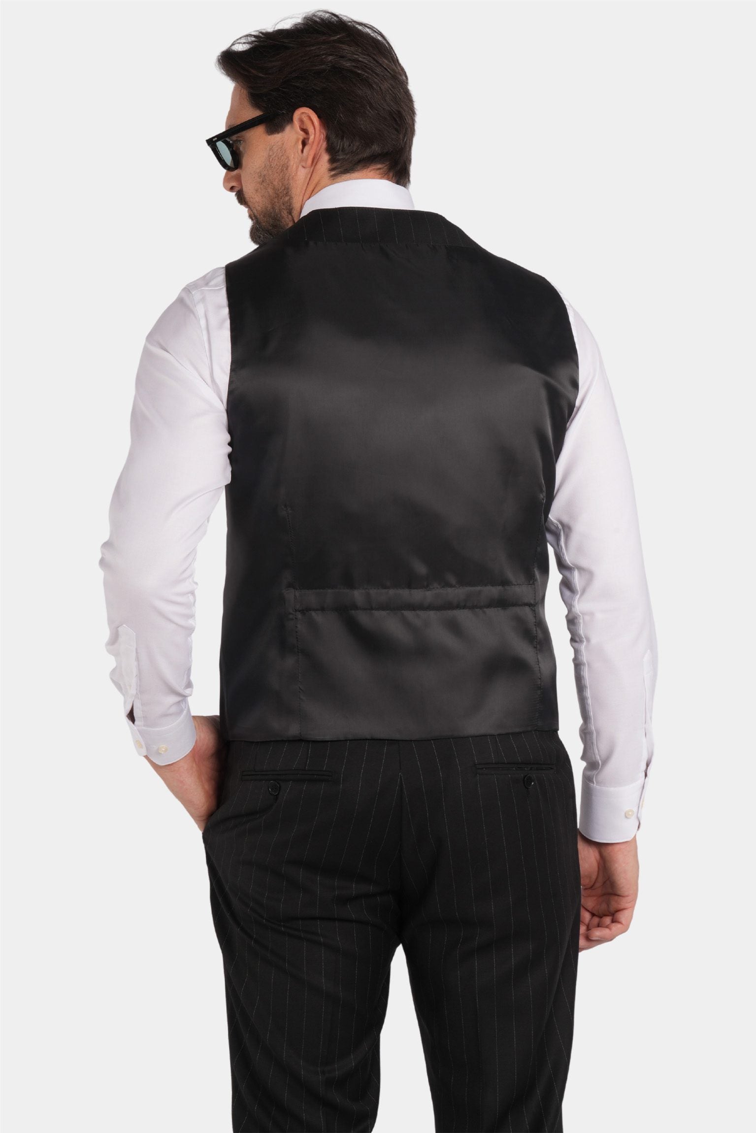 Schwarzer Nadelstreifen Slim-Fit Dreiteiliger Marina Wolle