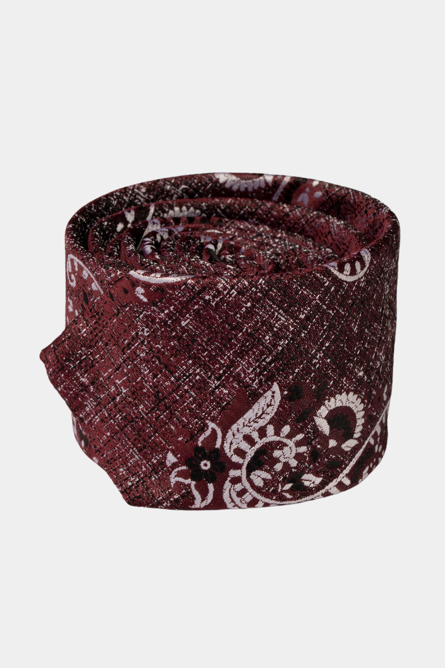 Burgundy paisley tie made of structured microfiber