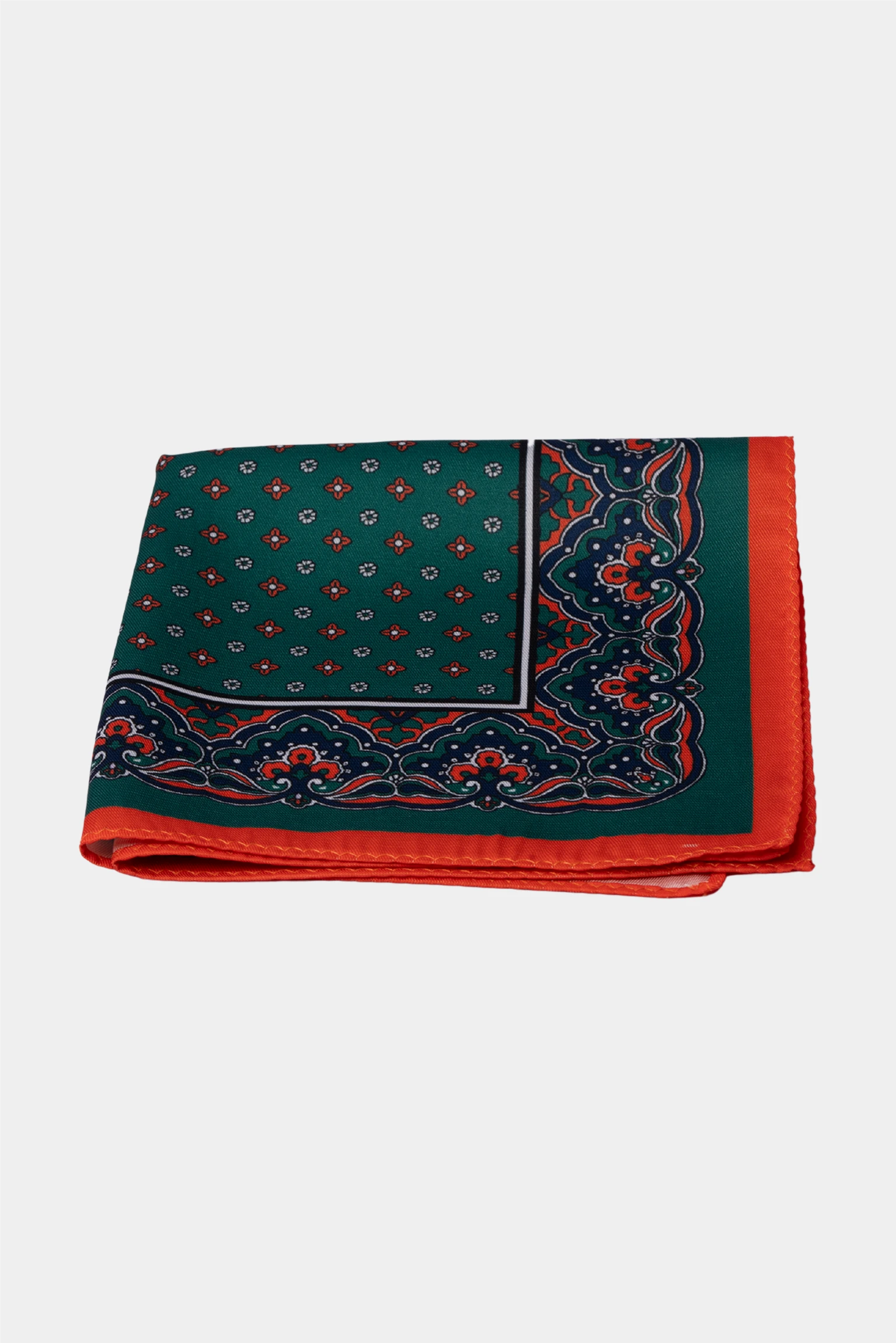 Green microfiber pocket square with decorative pattern
