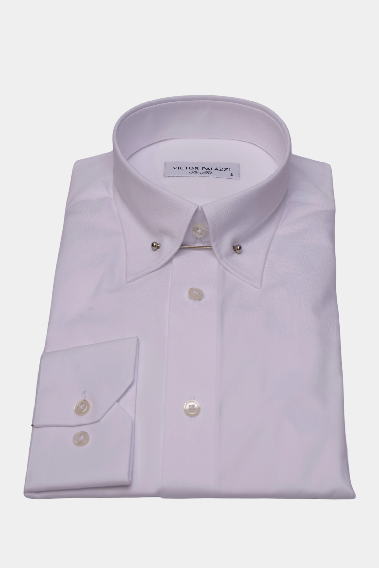 White cotton shirt with pin collar