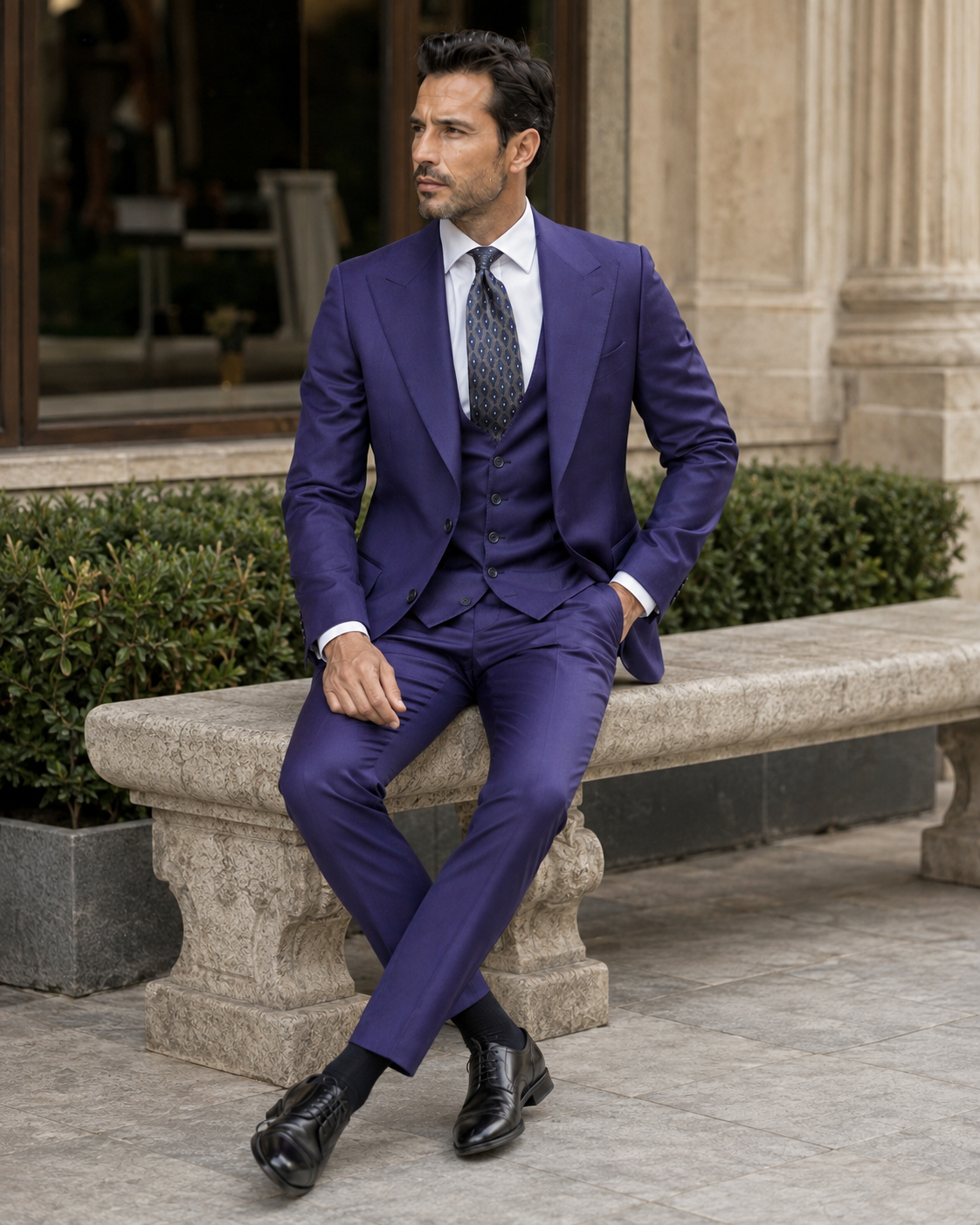 Indigoblauer Slim-Fit-Dreiteiler aus Cerruti Super-160s-Wolle
