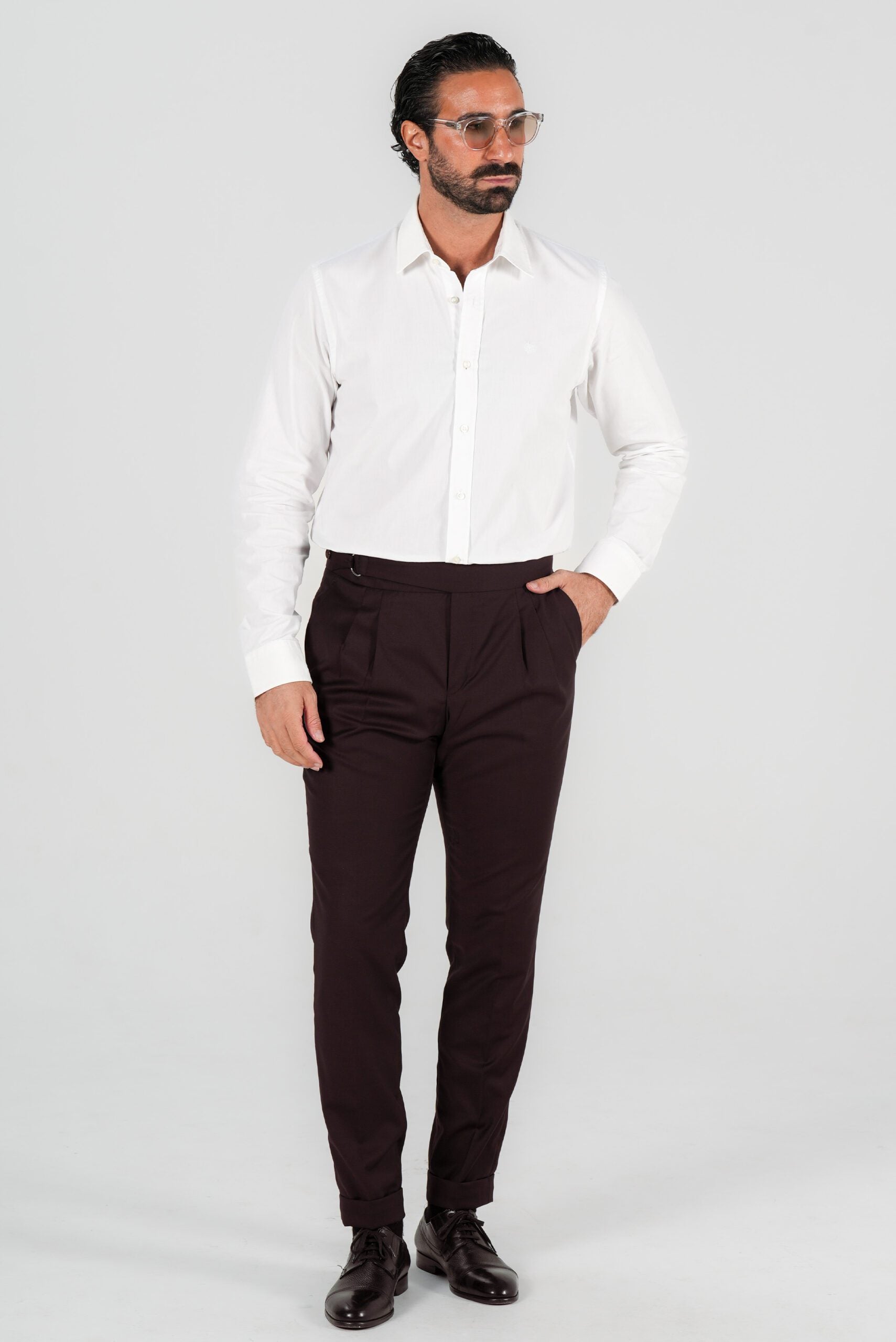 Wine-red trousers made of Italian wool, tailored fit
