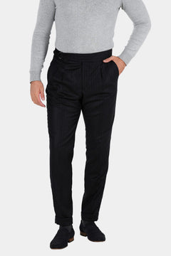 Dunkelblaue Nadelstreifenhose aus italienischer Marina  Wolle Tailored Fit