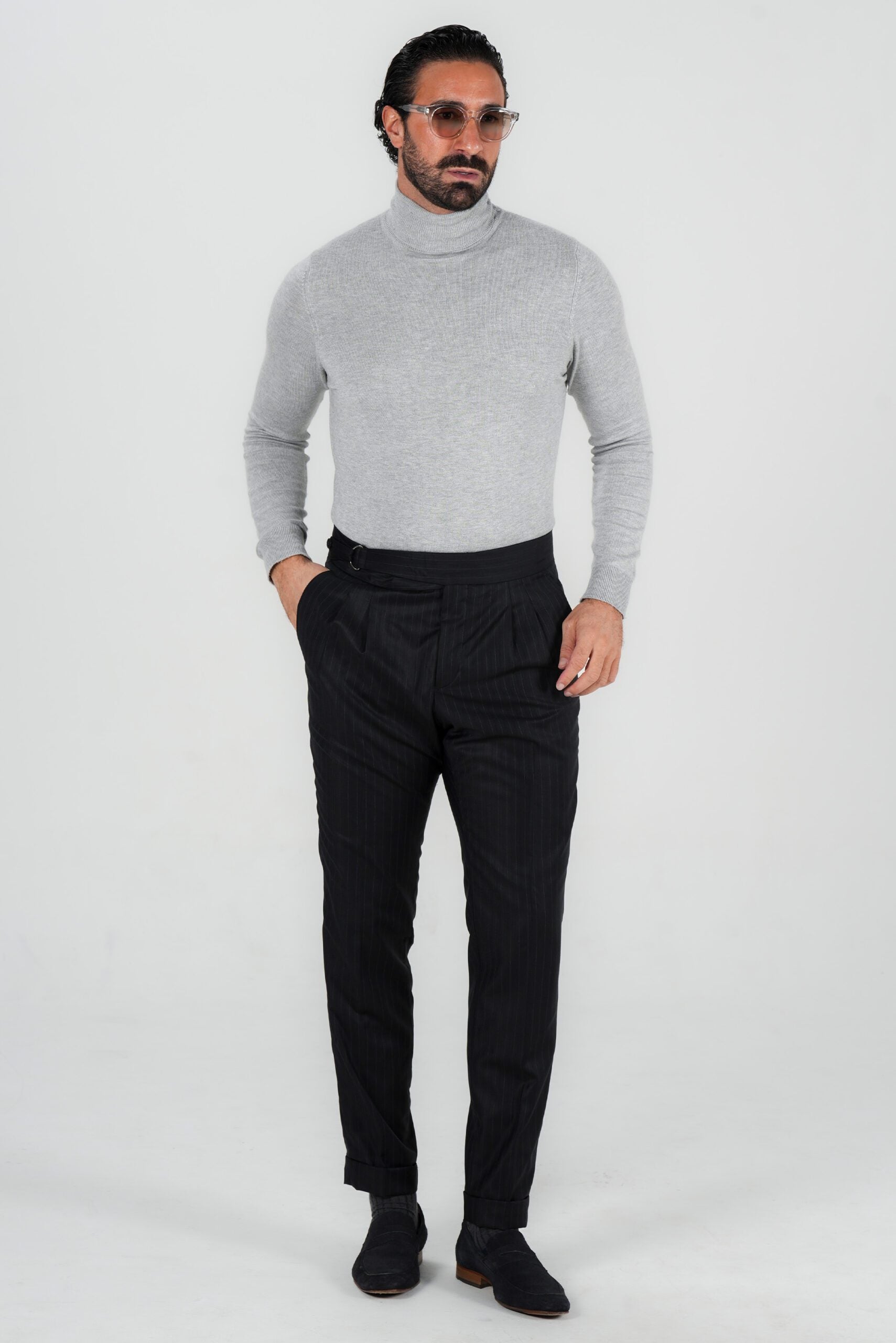 Dunkelblaue Nadelstreifenhose aus italienischer Marina  Wolle Tailored Fit