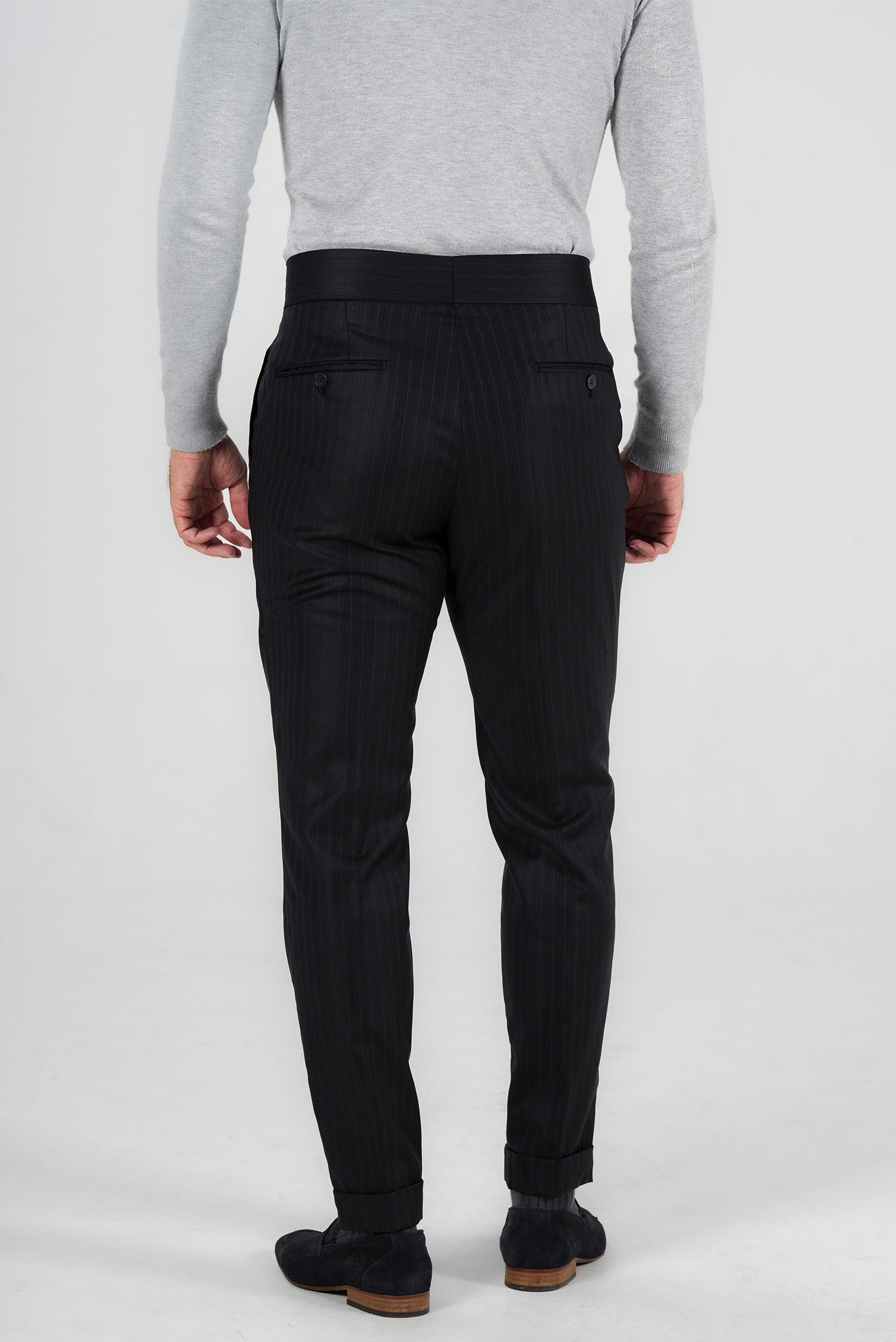 Dunkelblaue Nadelstreifenhose aus italienischer Marina  Wolle Tailored Fit