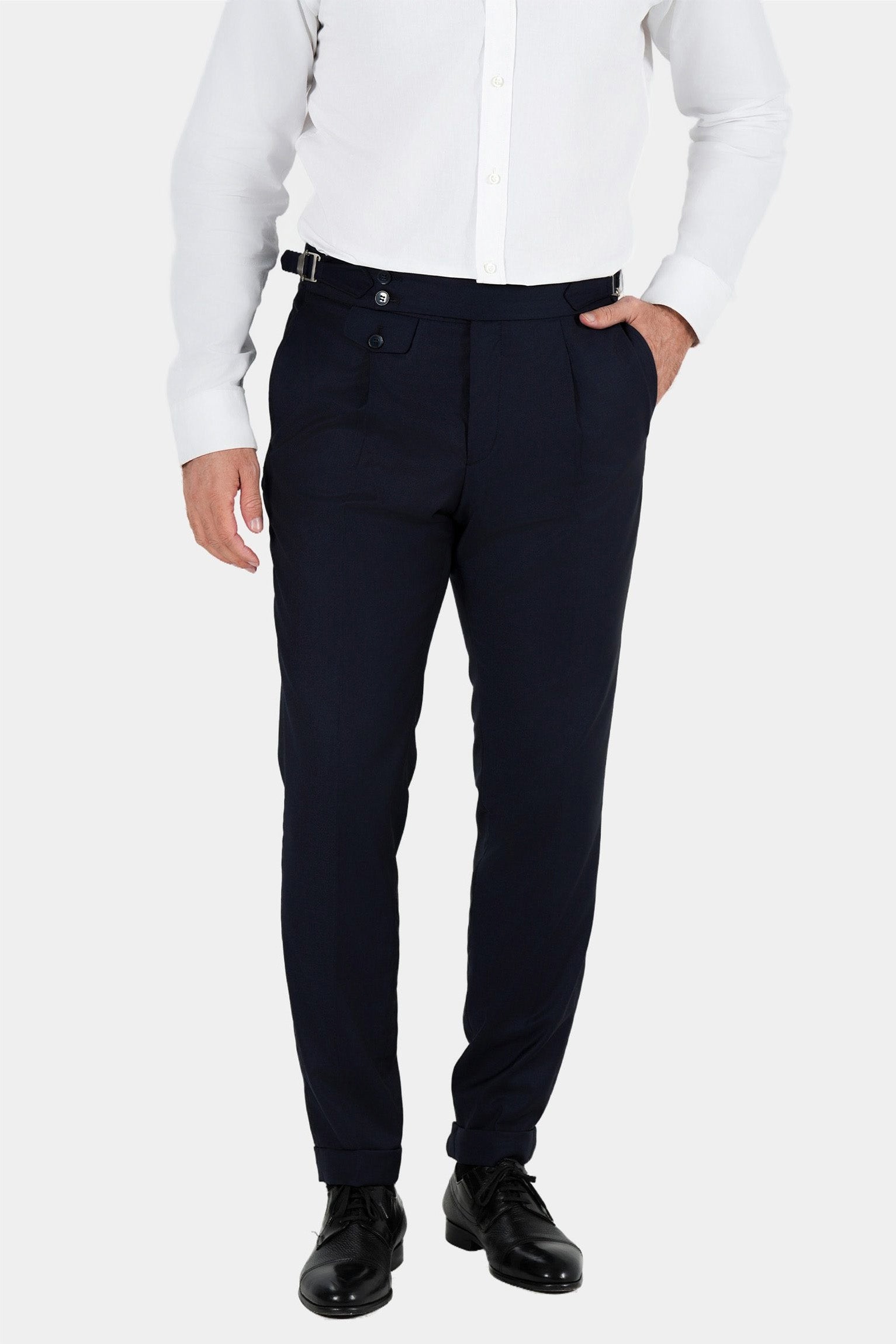 Marineblaue Hose aus italienischer Wolle Tailored Fit