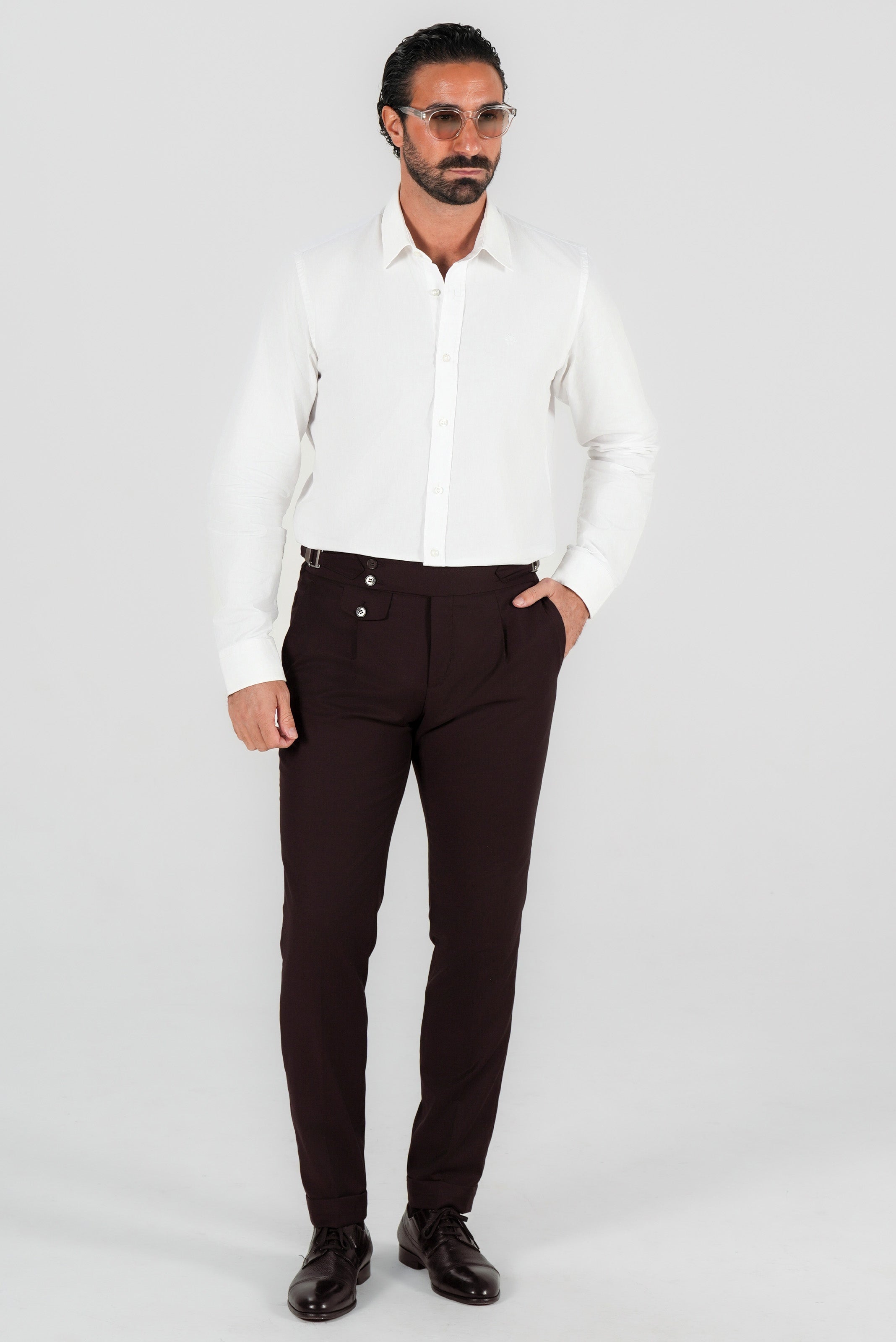 Wine-red trousers made of Italian wool, tailored fit