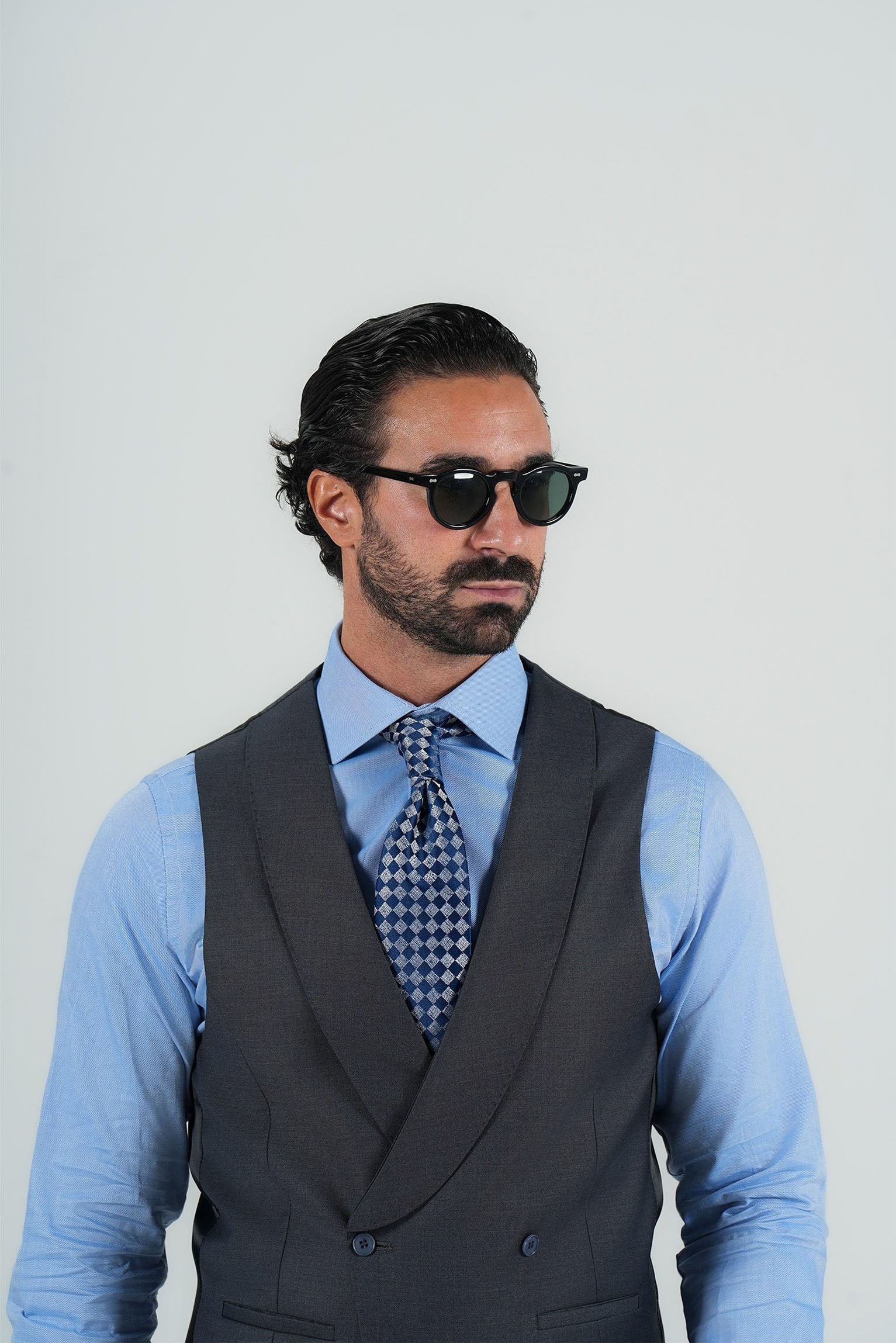 Grauer Dreiteiliger Anzug aus italienischer Marina Wolle Slim Fit