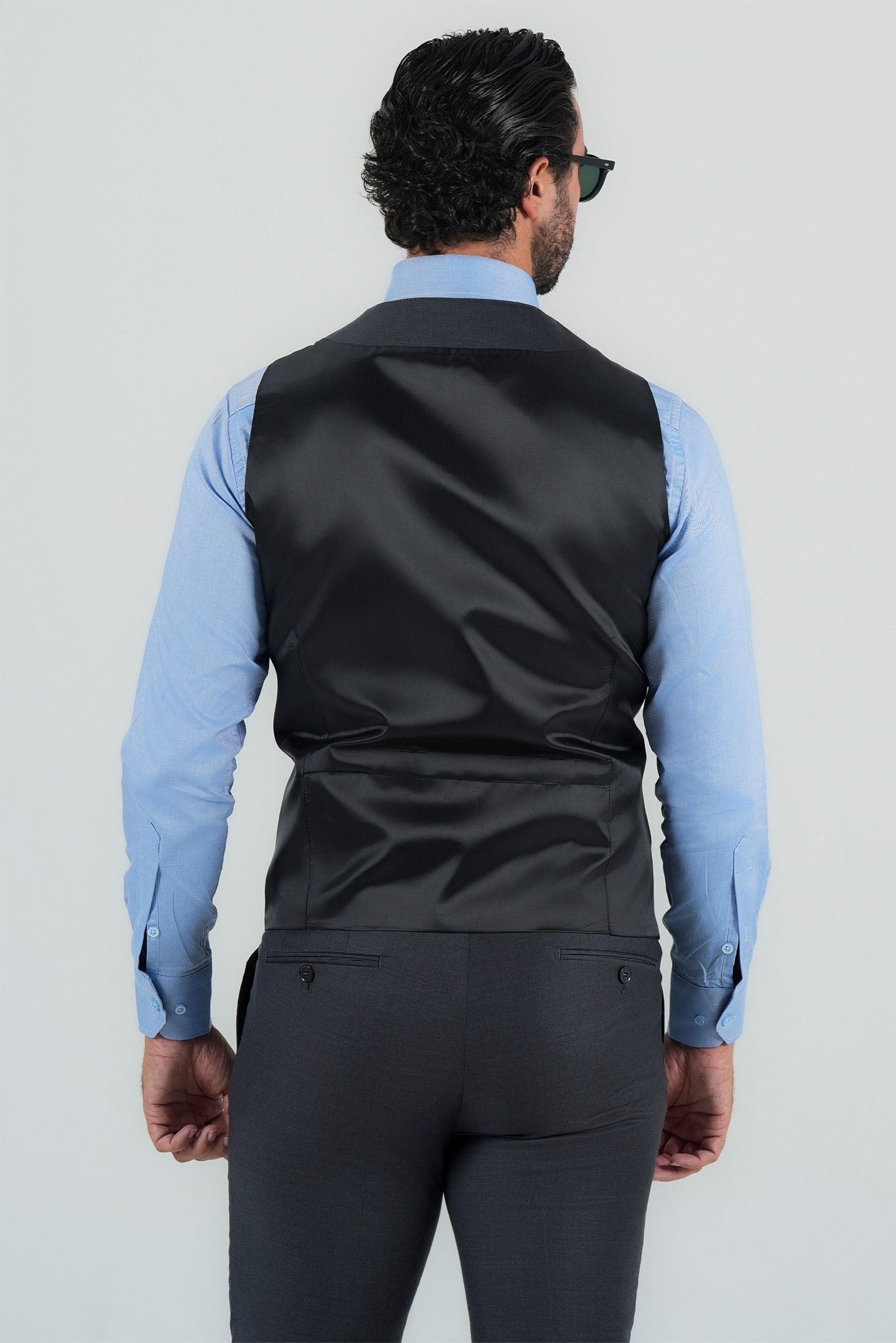 Grauer Dreiteiliger Anzug aus italienischer Marina Wolle Slim Fit