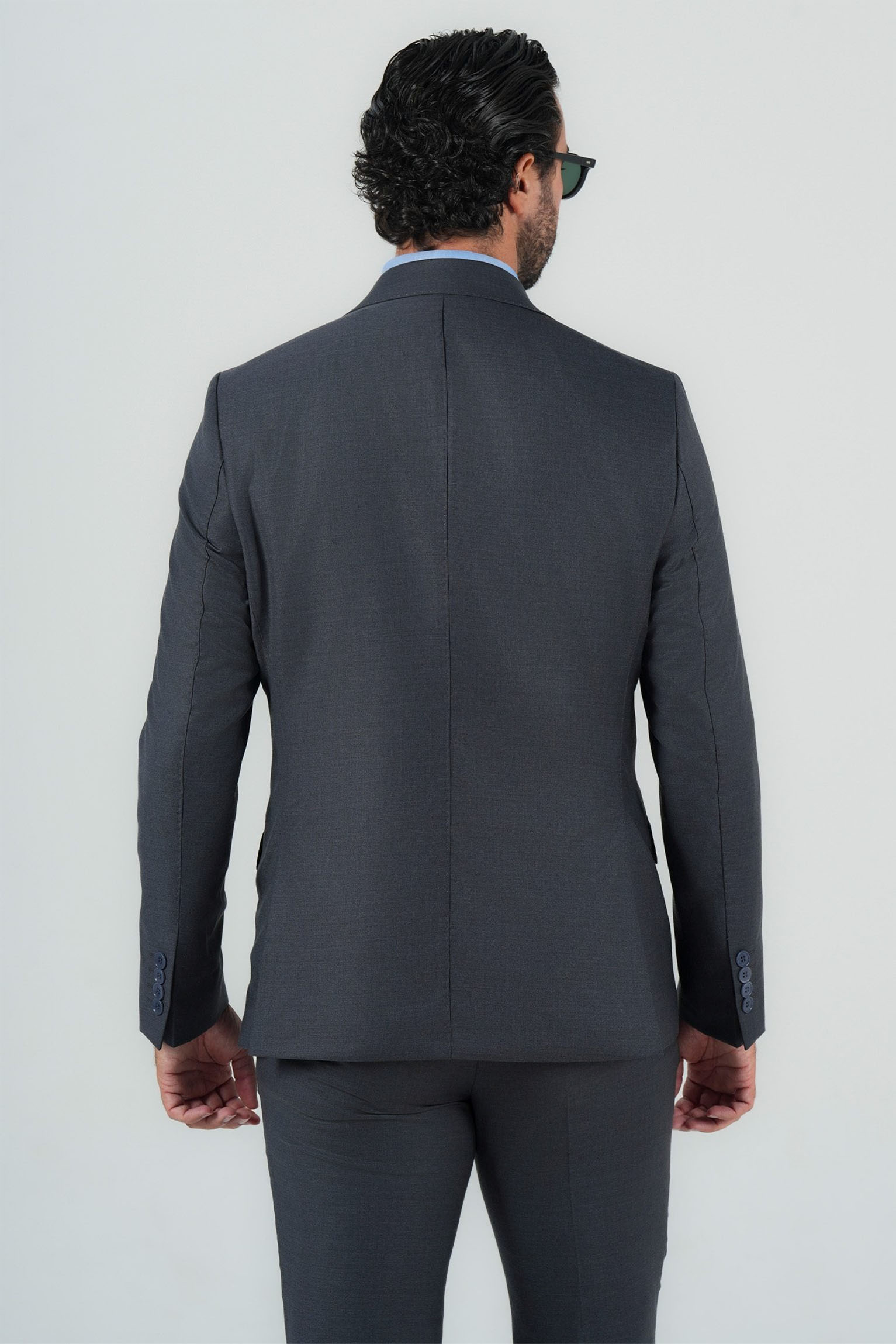 Grauer Dreiteiliger Anzug aus italienischer Marina Wolle Slim Fit