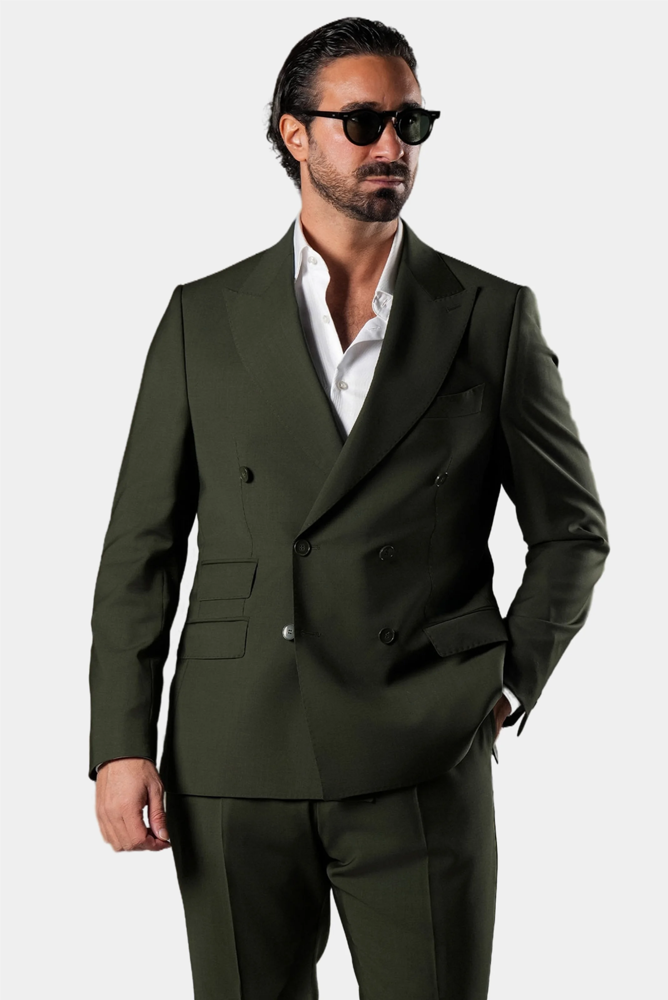 Grüner Slim-Fit Zweireiher aus Wolle