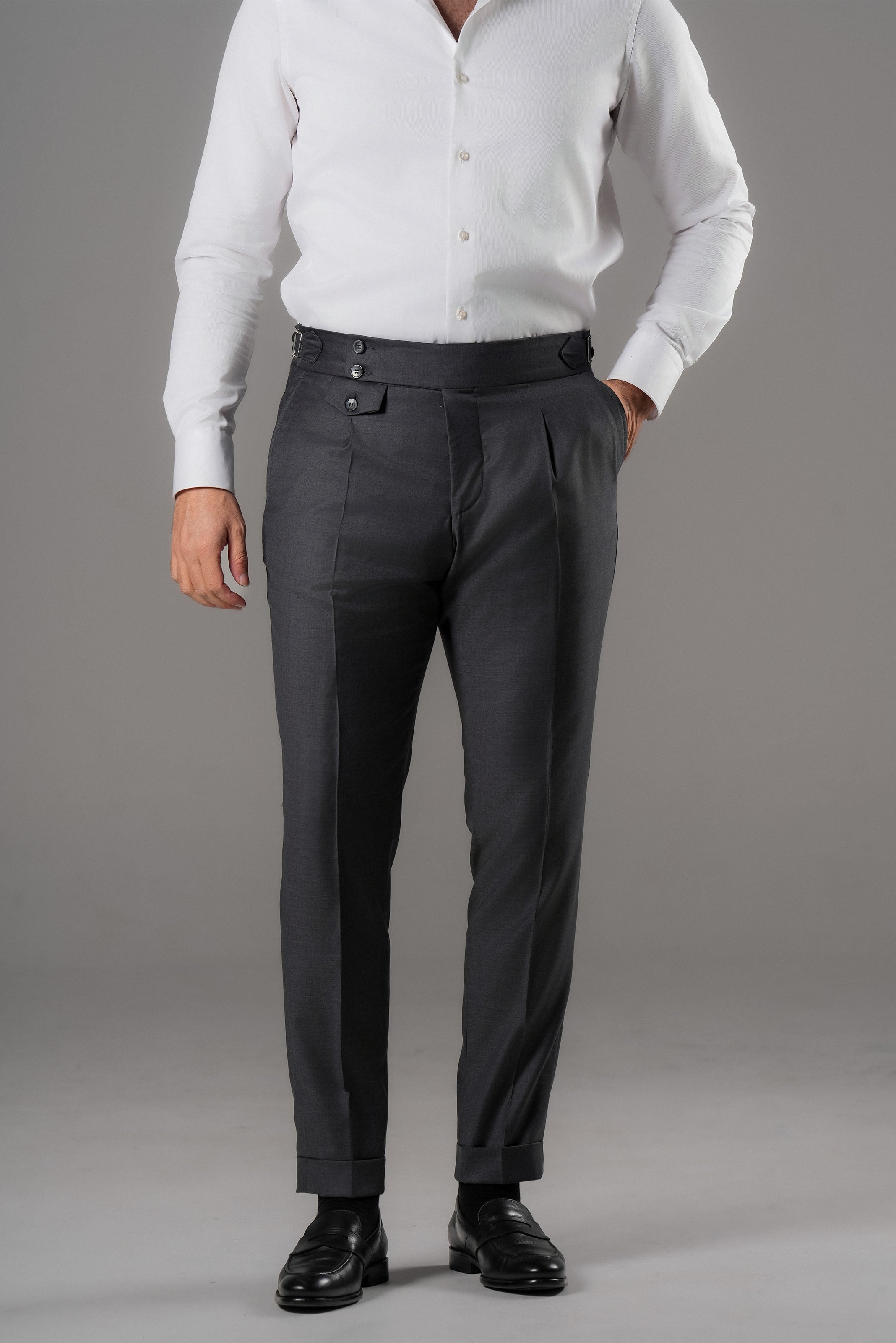 Grauer Slim-Fit Zweireiher aus Marina Wolle