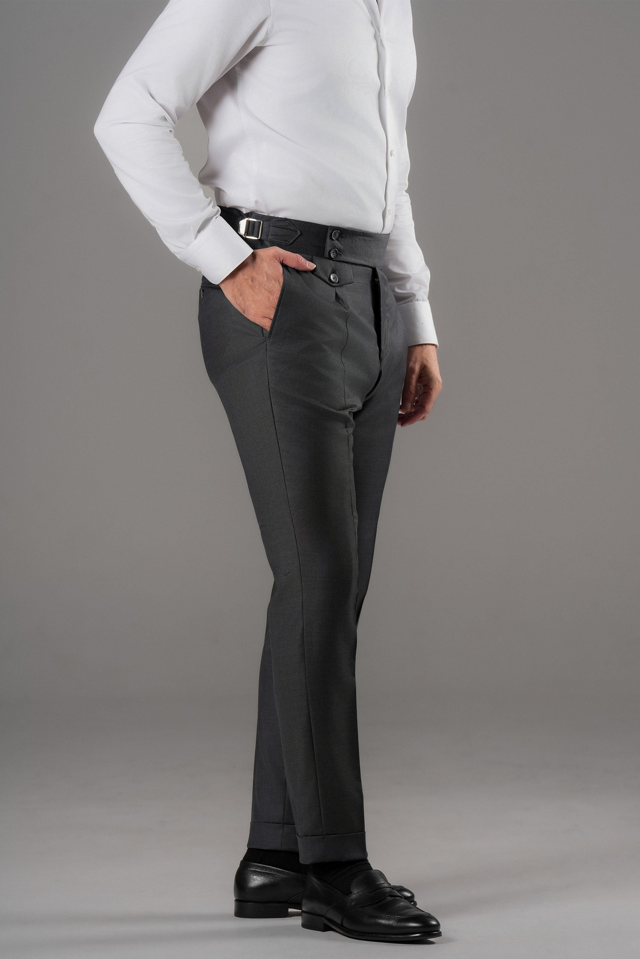 Grauer Slim-Fit Zweireiher aus Marina Wolle