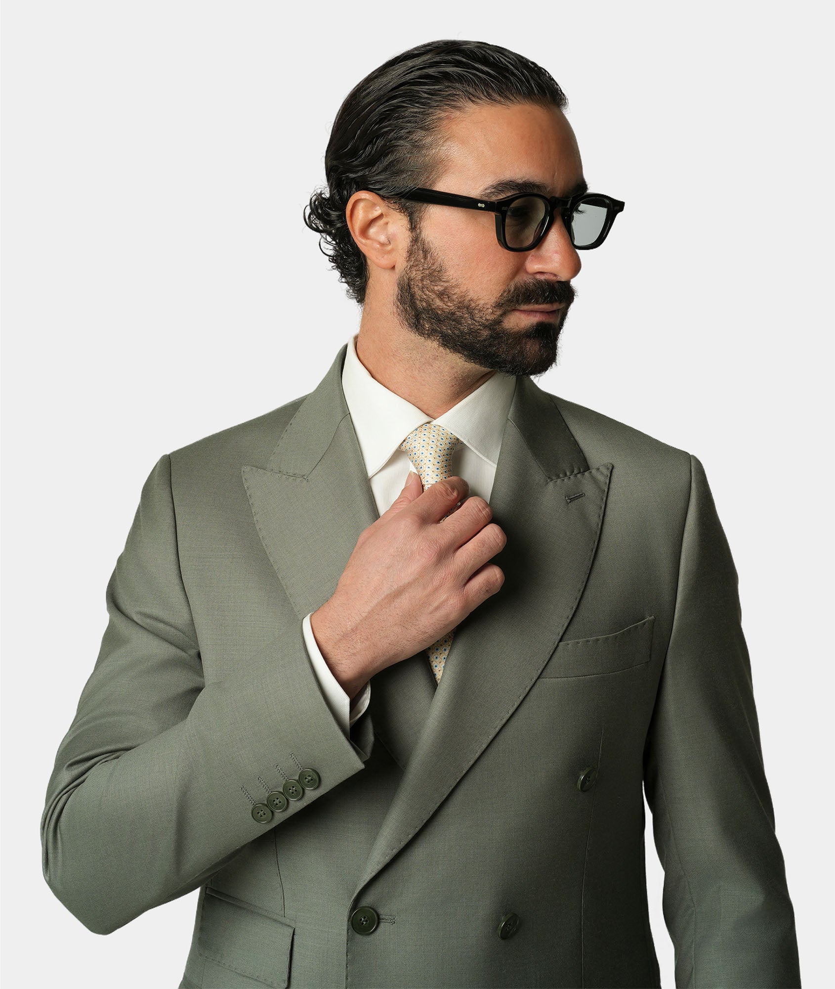 Hellgrüner doppelreihiger Slim-Fit-Wollanzug