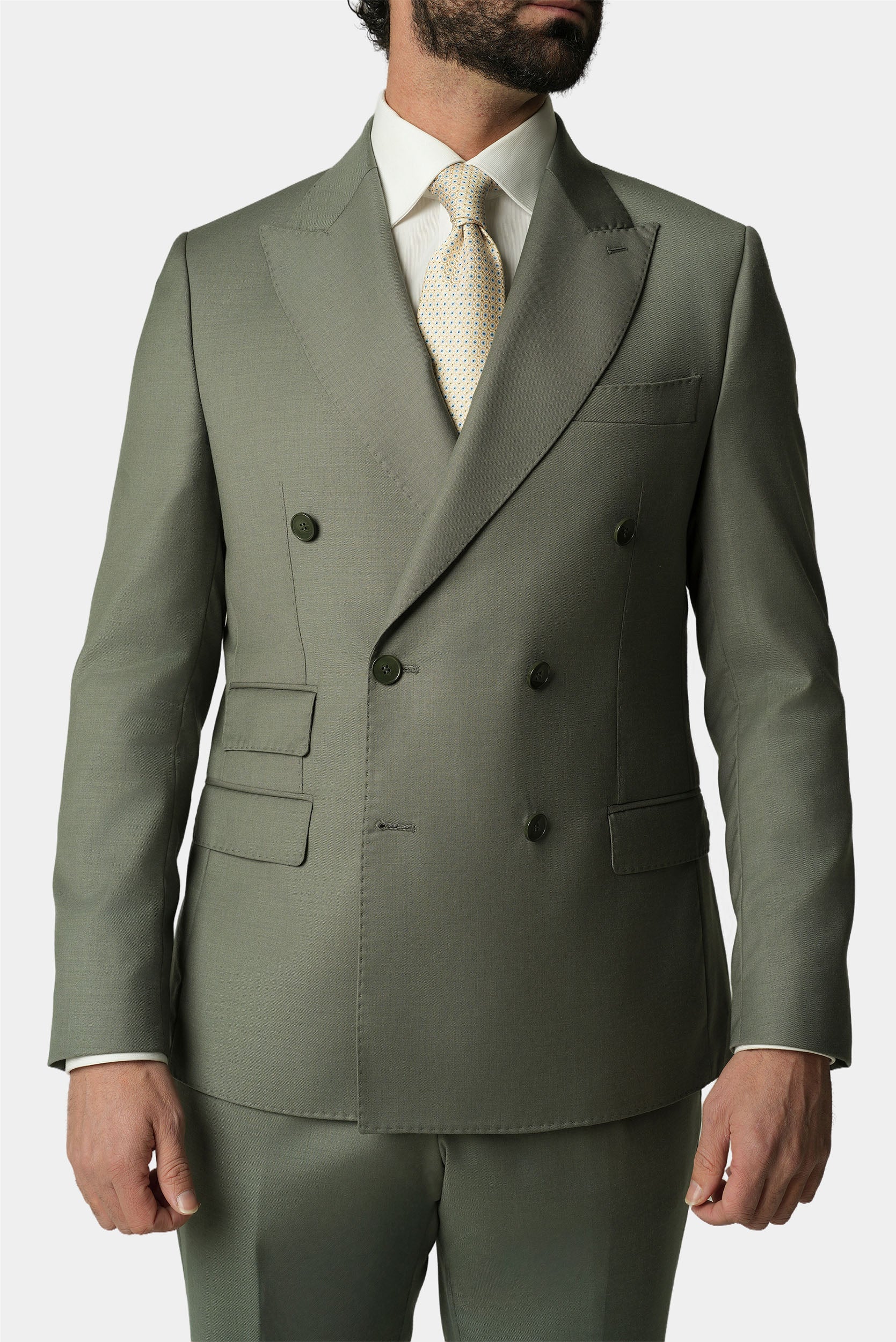Hellgrüner doppelreihiger Slim-Fit-Wollanzug