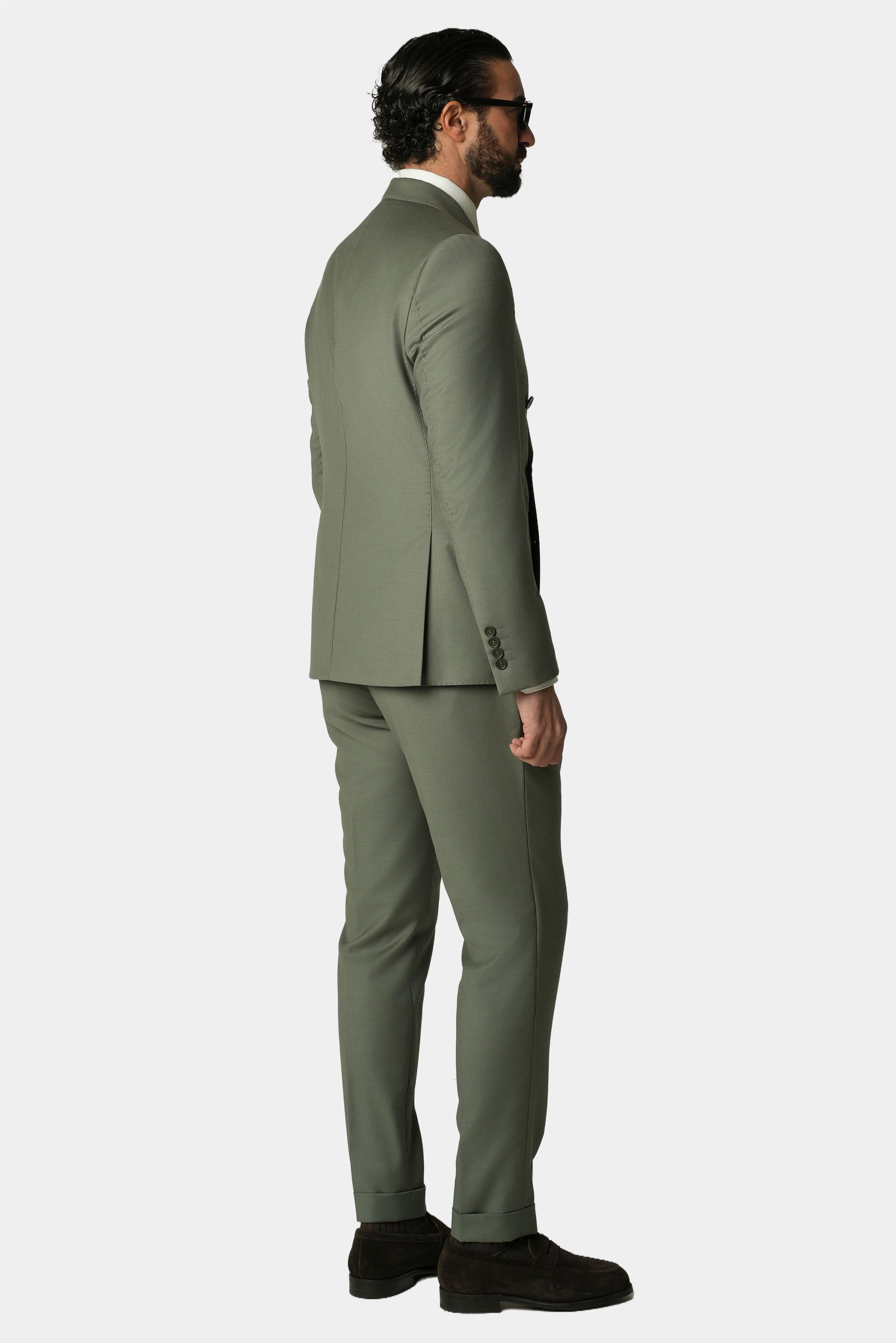 Hellgrüner doppelreihiger Slim-Fit-Wollanzug