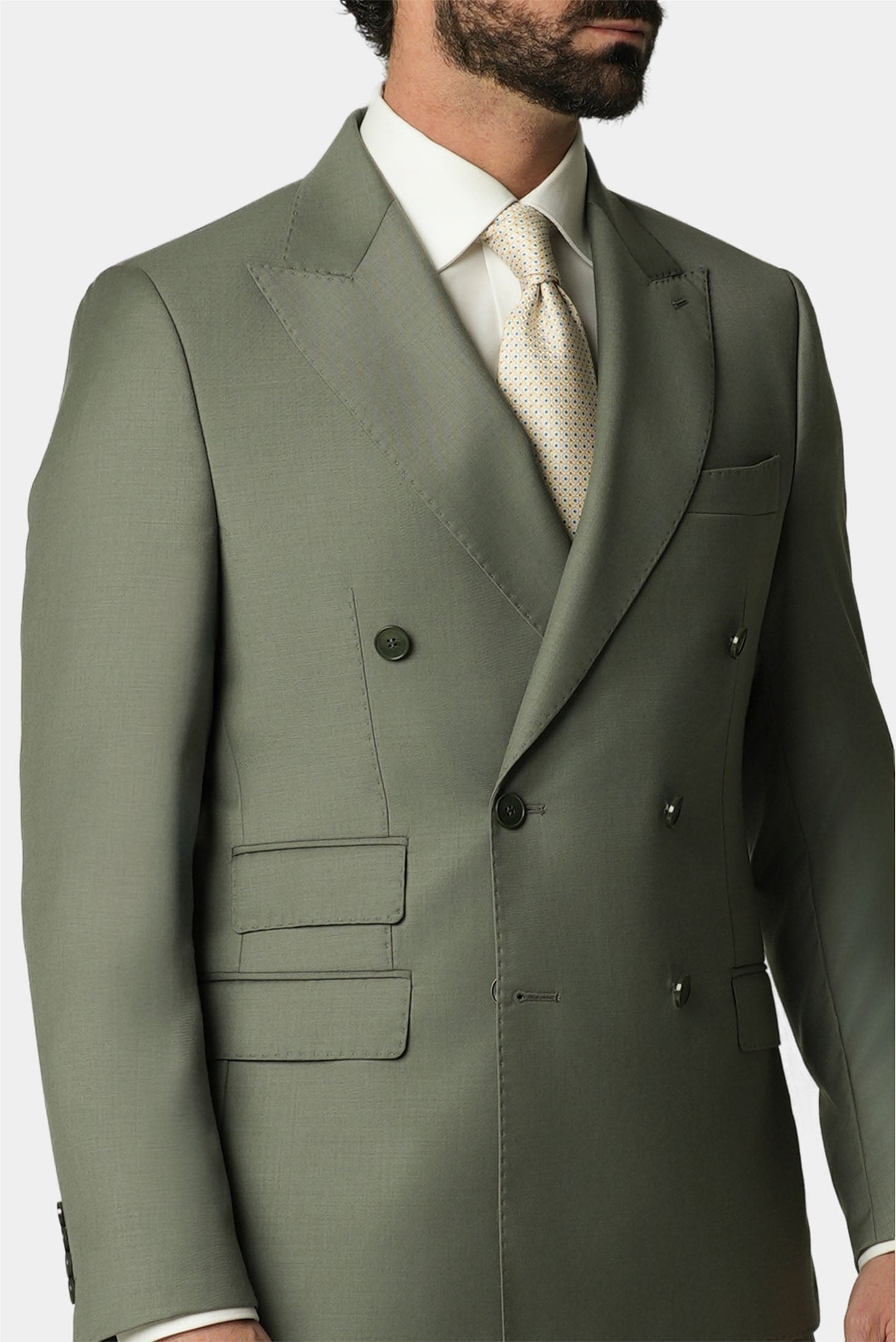 Hellgrüner doppelreihiger Slim-Fit-Wollanzug